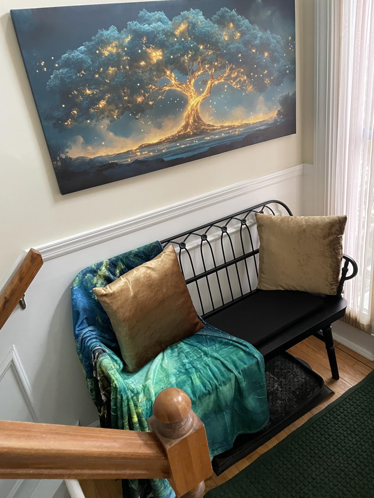 DIBRATY Entryway Bench, Spindle Back Wooden Dining Bench, Farmhouse Foyer Bench for Entryway, Living Room, Dining Room, Mudroom customer photo 2