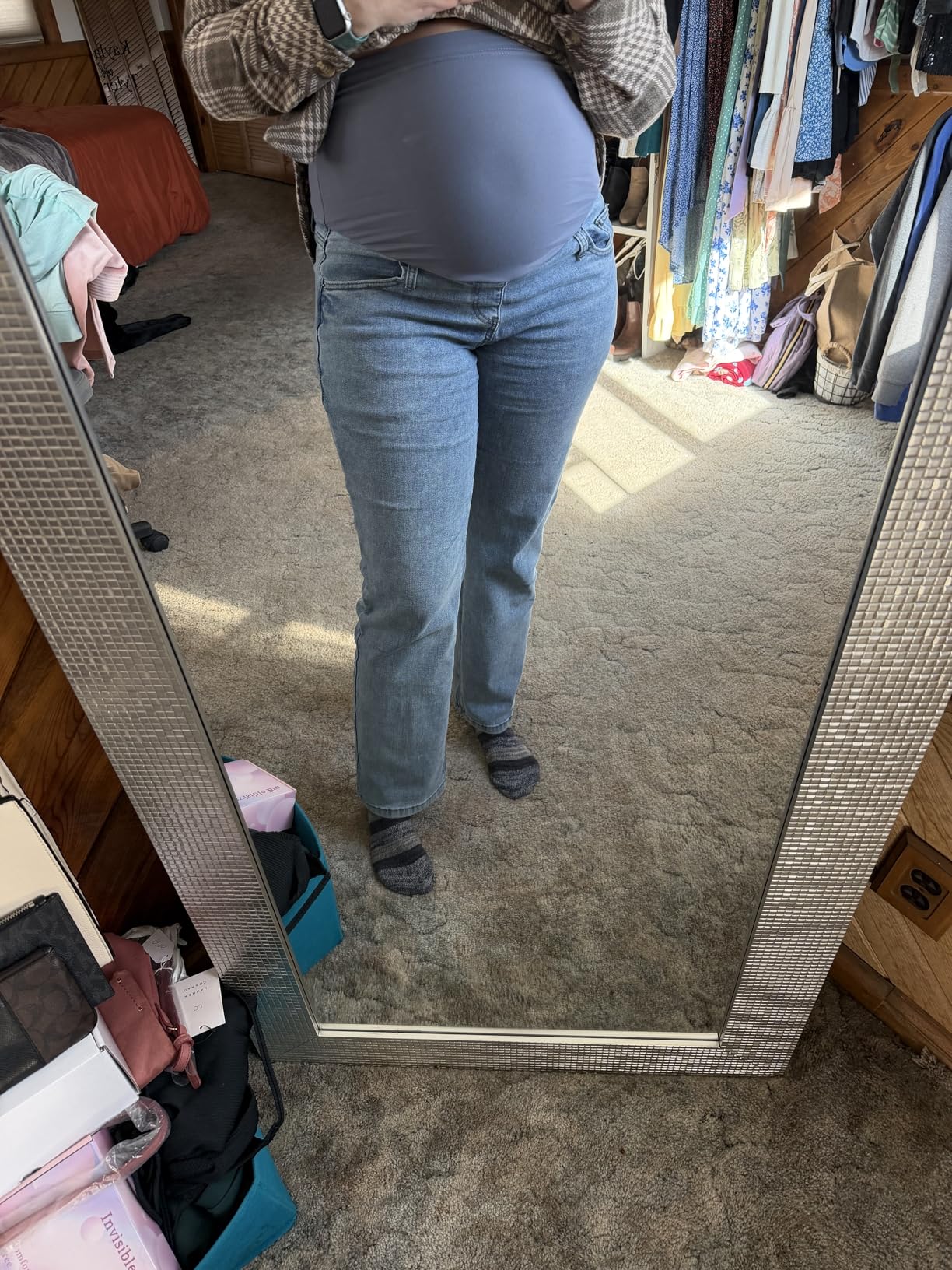 POSHGLAM Women's Maternity Jeans Straight Leg 30'' Over Belly Comfy Stretch Denim Pants, S-XXL customer photo 1