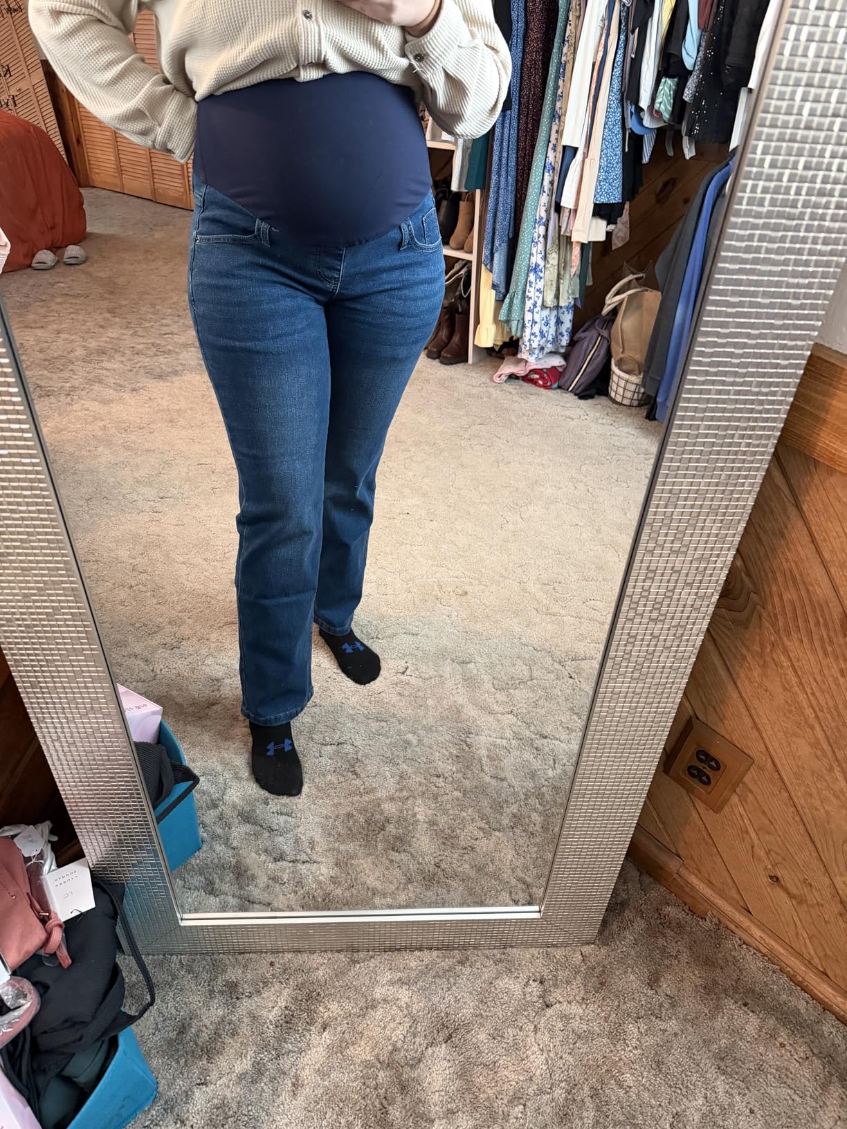 POSHGLAM Women's Maternity Jeans Straight Leg 30'' Over Belly Comfy Stretch Denim Pants, S-XXL customer photo 2