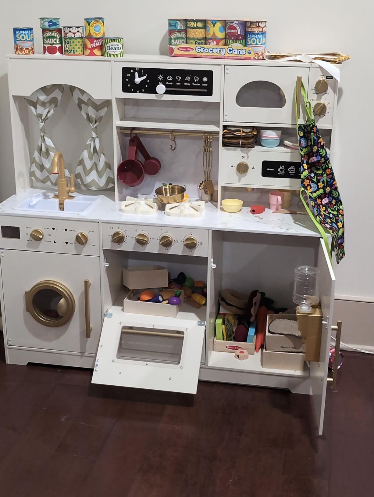 Large Wooden Play Kitchen with Light & Sound, Toy Sink and Water Dispenser with Running Water, Large Toddler Kitchen Playset with Washing Machine, Premium Gifts for Boys Girls Age 3+ customer photo 1