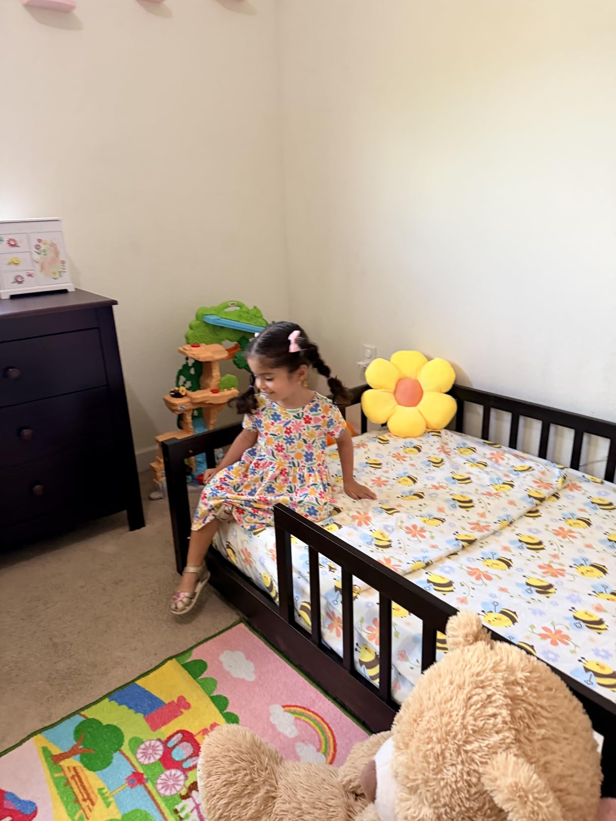 LLS Twin Floor Bed for Kids Solid Wood Montessori Bed Frame with Safety Guardrails Multifunctional Montessori Floor Bed for Toddlers, Without Door, Natural customer photo 2
