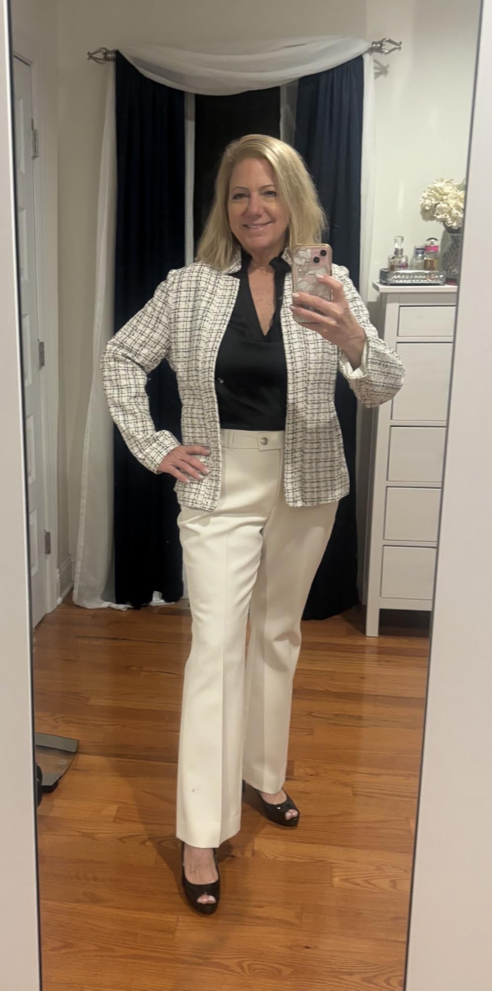 ELLEVEN Womens' Tweed Open Front Blazer Long Sleeve Jacket Notch Collar Fully Lined Casual Business Work Office Coat customer photo 1