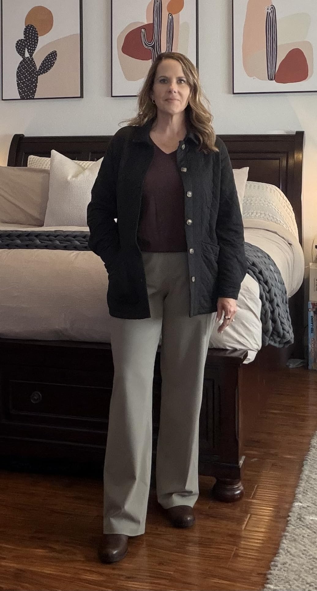 Dokotoo Casual Quilted Jackets for Women Button Down Collared Long Sleeve Coats with Pockets customer photo 1