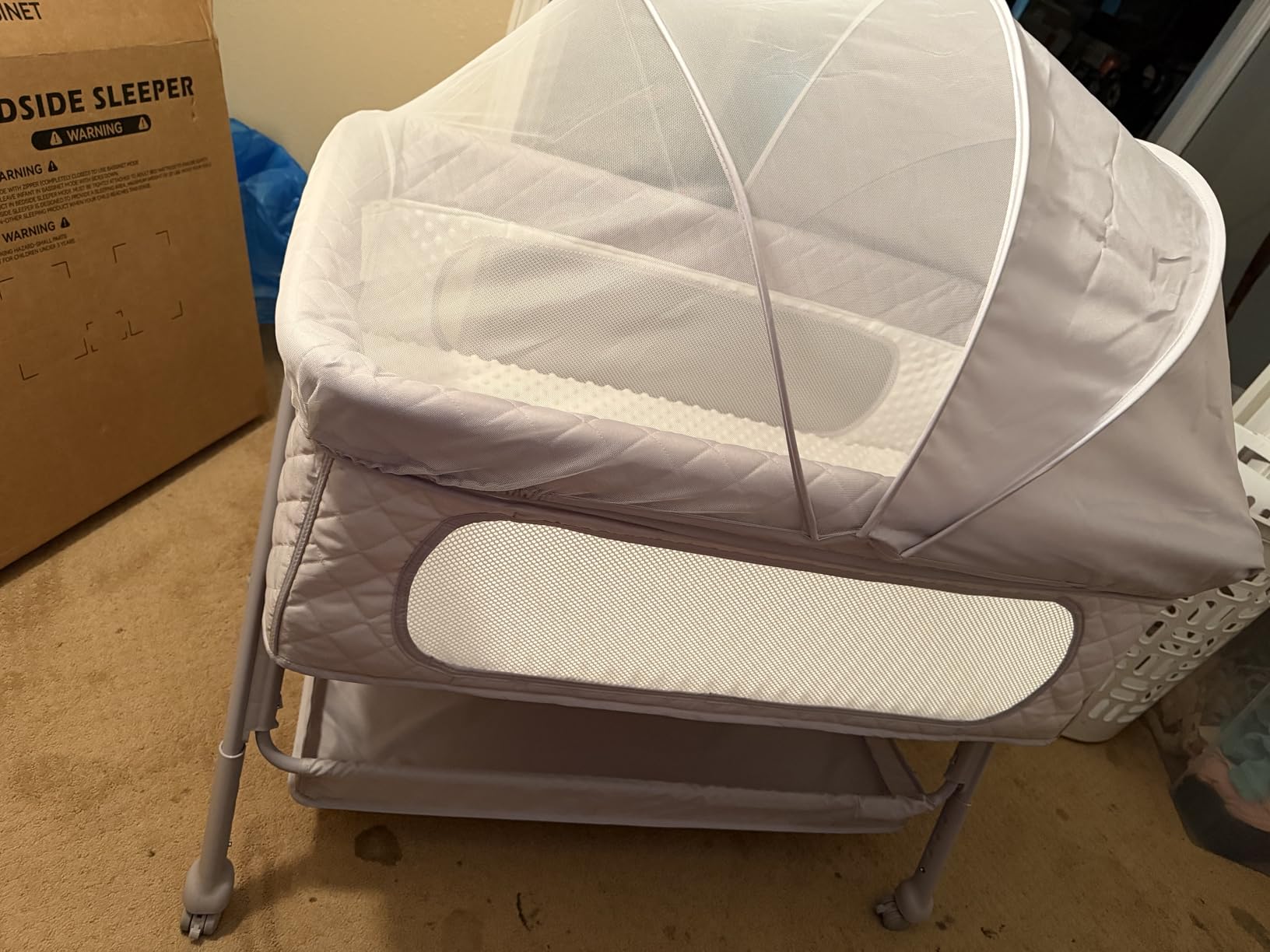 Baby Crib for Newborn, Baby Bassinets Bedside Sleeper with Breathable Mesh & Mattress, Easy Move Crib for Newborns with Lockable Wheels, 4-Adjustable Height Beside Bassinet (Beige) customer photo 1