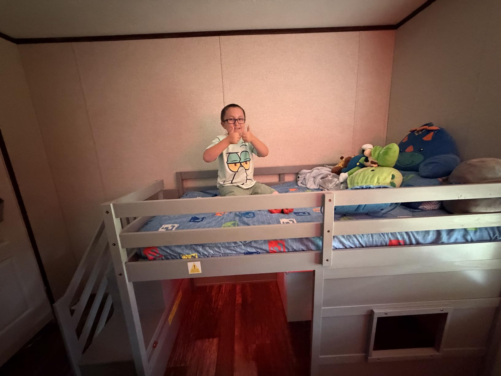 Merax Twin Loft Bed with Storage Staircase and Large Underbed Space for Teens, Boys, Girls, Solid Wood Bedframe & Full-Length Safety Guardrails for Bedroom, No Box Spring Needed, Easy Assembly, Gray customer photo 1
