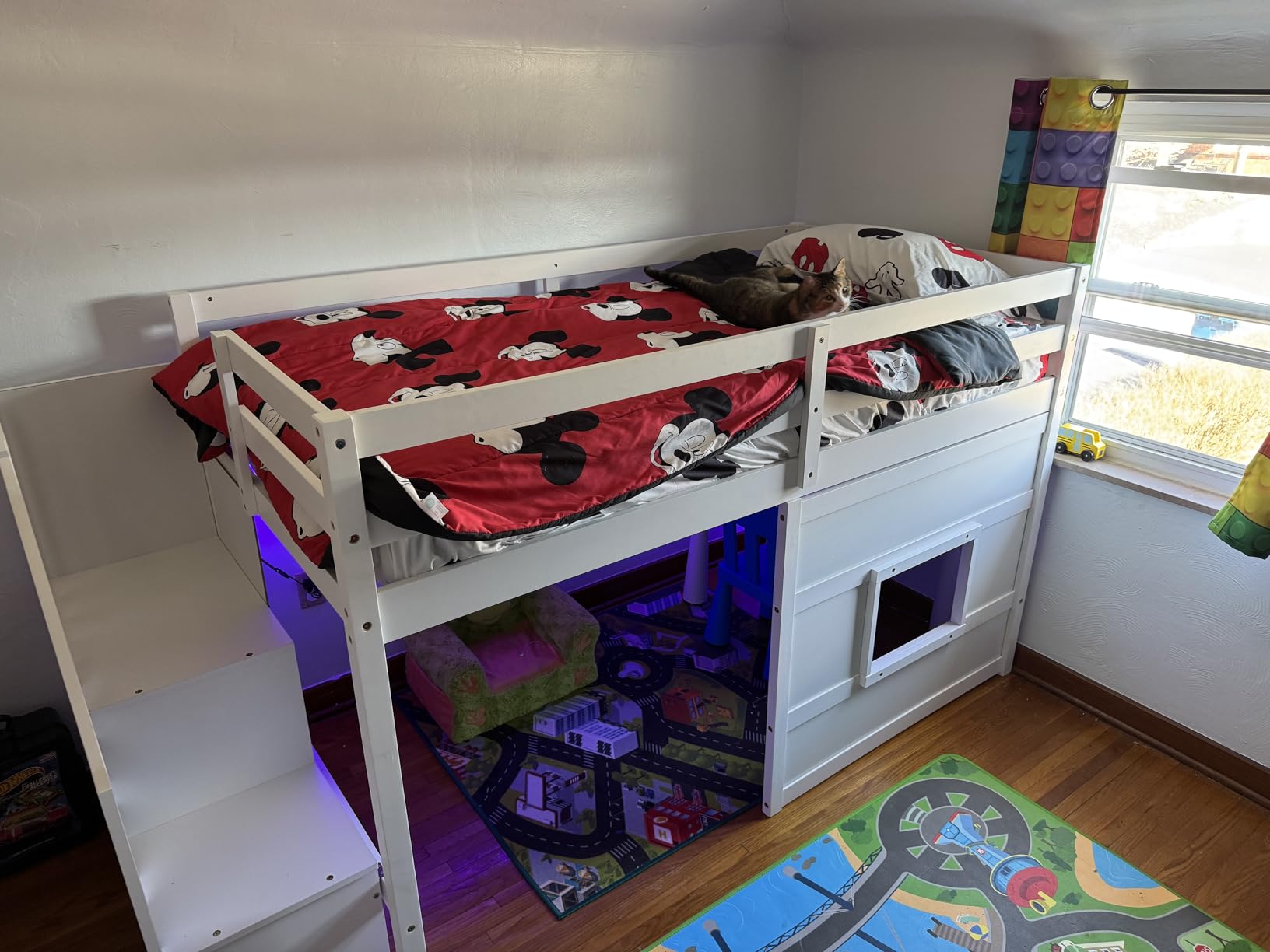 Merax Twin Loft Bed with Storage Staircase and Large Underbed Space for Teens, Boys, Girls, Solid Wood Bedframe & Full-Length Safety Guardrails for Bedroom, No Box Spring Needed, Easy Assembly, Gray customer photo 2