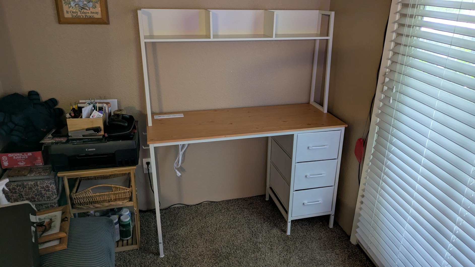 DLisiting White Computer Desk with Hutch & Drawers - 47 Inch Modern Study Writing Office Desk with 3 Storage Drawers and Power Outlets for Bedroom Home Office customer photo 2
