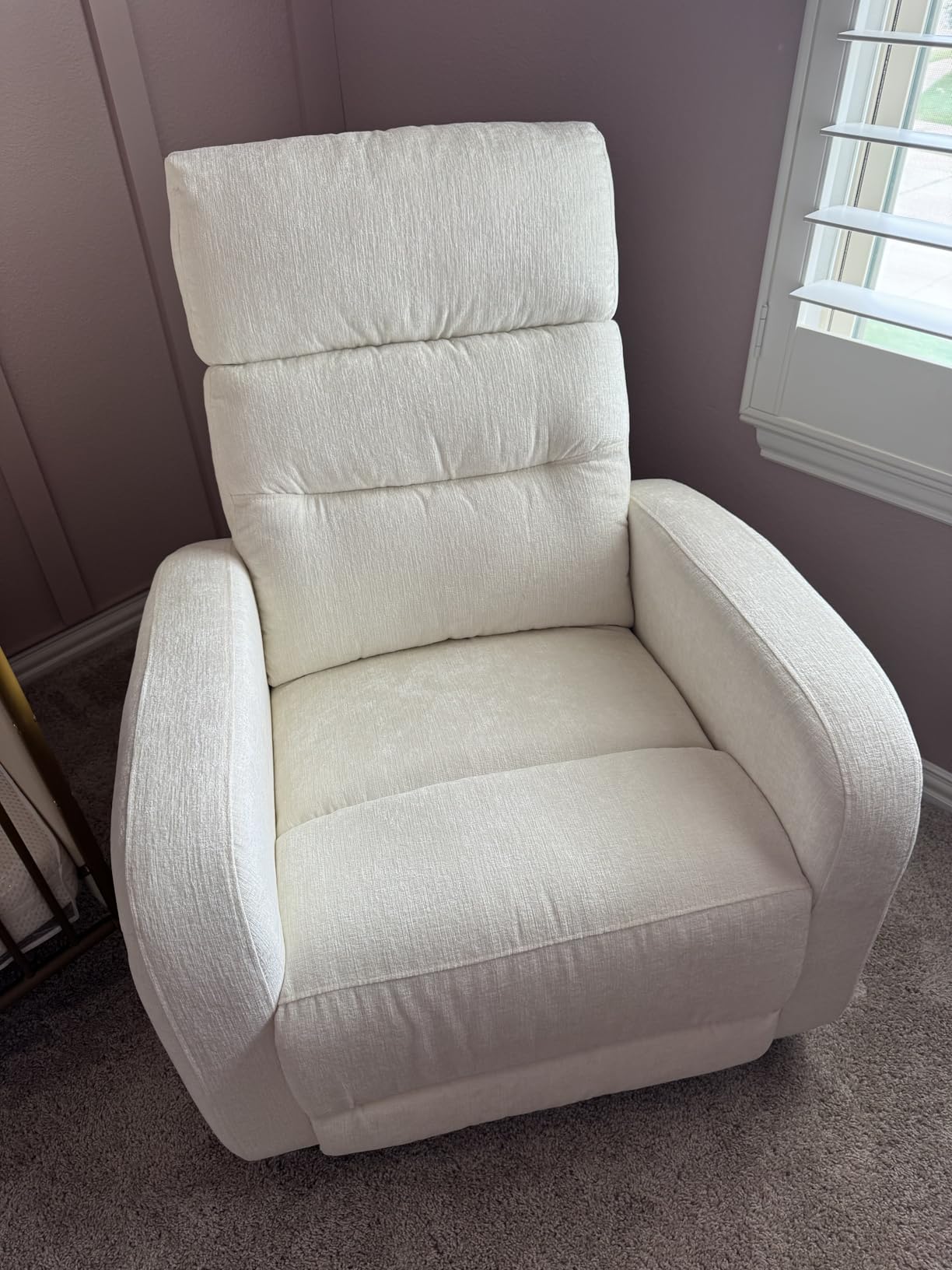 Power Glider Recliner Nursery Chair,Swivel Rocker Recliner with Adjustable Backrest Support,Chenille Nursery Rocking Chairs Recliner with USB and Type-C Ports for Nursery Living Room(Cream White) customer photo 1