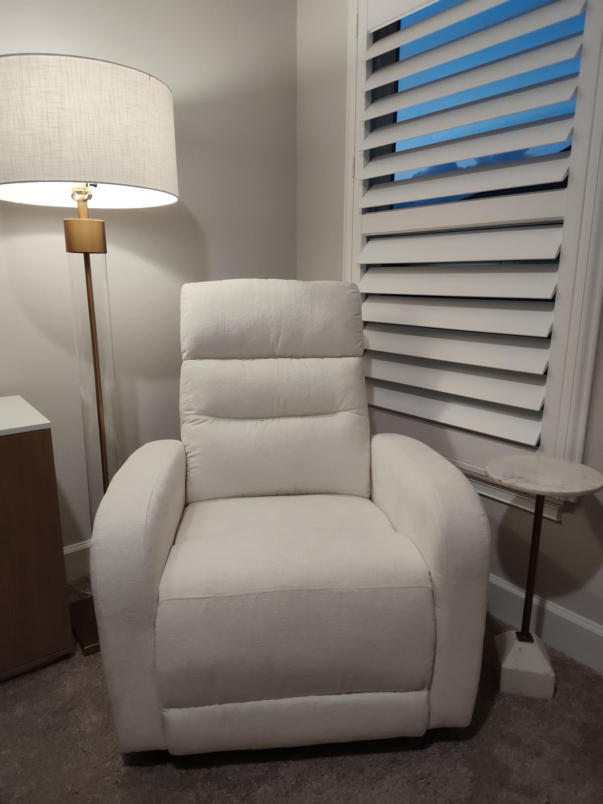 Power Glider Recliner Nursery Chair,Swivel Rocker Recliner with Adjustable Backrest Support,Chenille Nursery Rocking Chairs Recliner with USB and Type-C Ports for Nursery Living Room(Cream White) customer photo 2