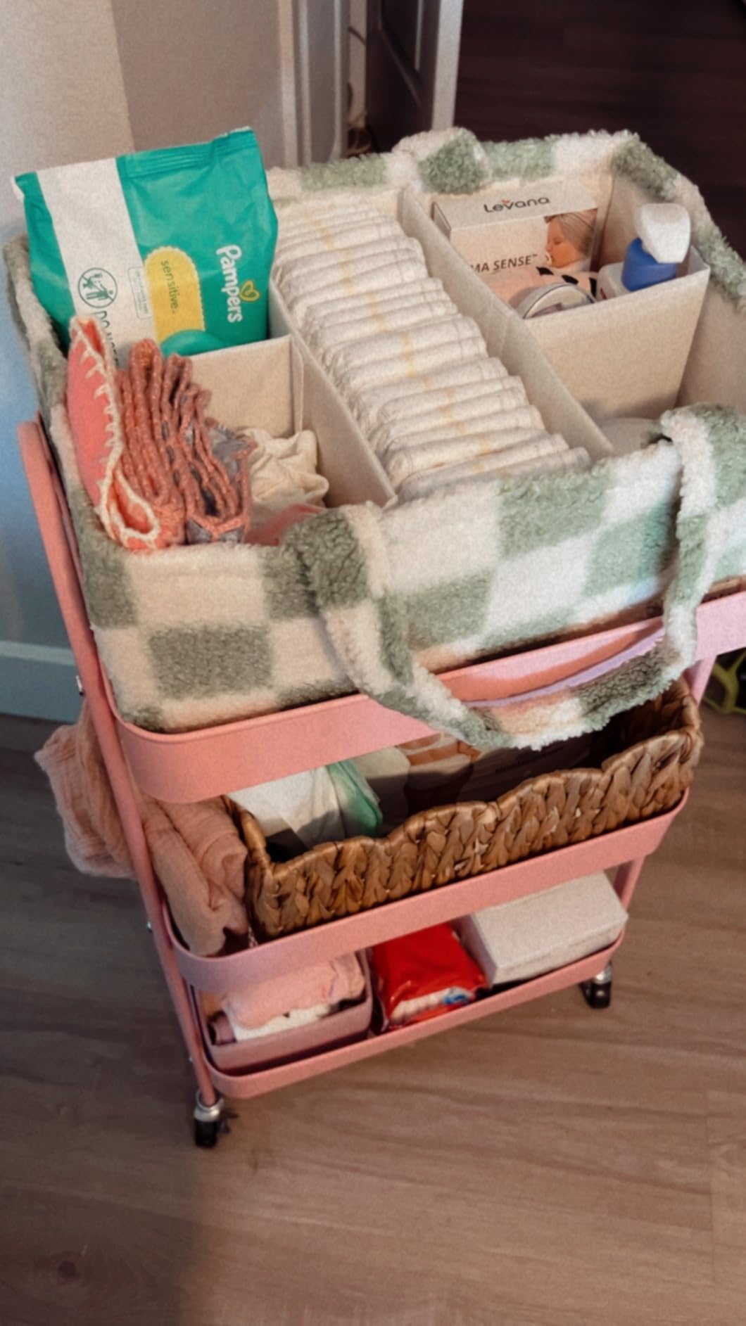 Baby Diaper Caddy Organizer with Portable Changing Mat - Teddy Fleece Diaper Organizer for Changing Table - Basket for Changing Essentials - Baby Essentials Organizer with Removable Dividers customer photo 1