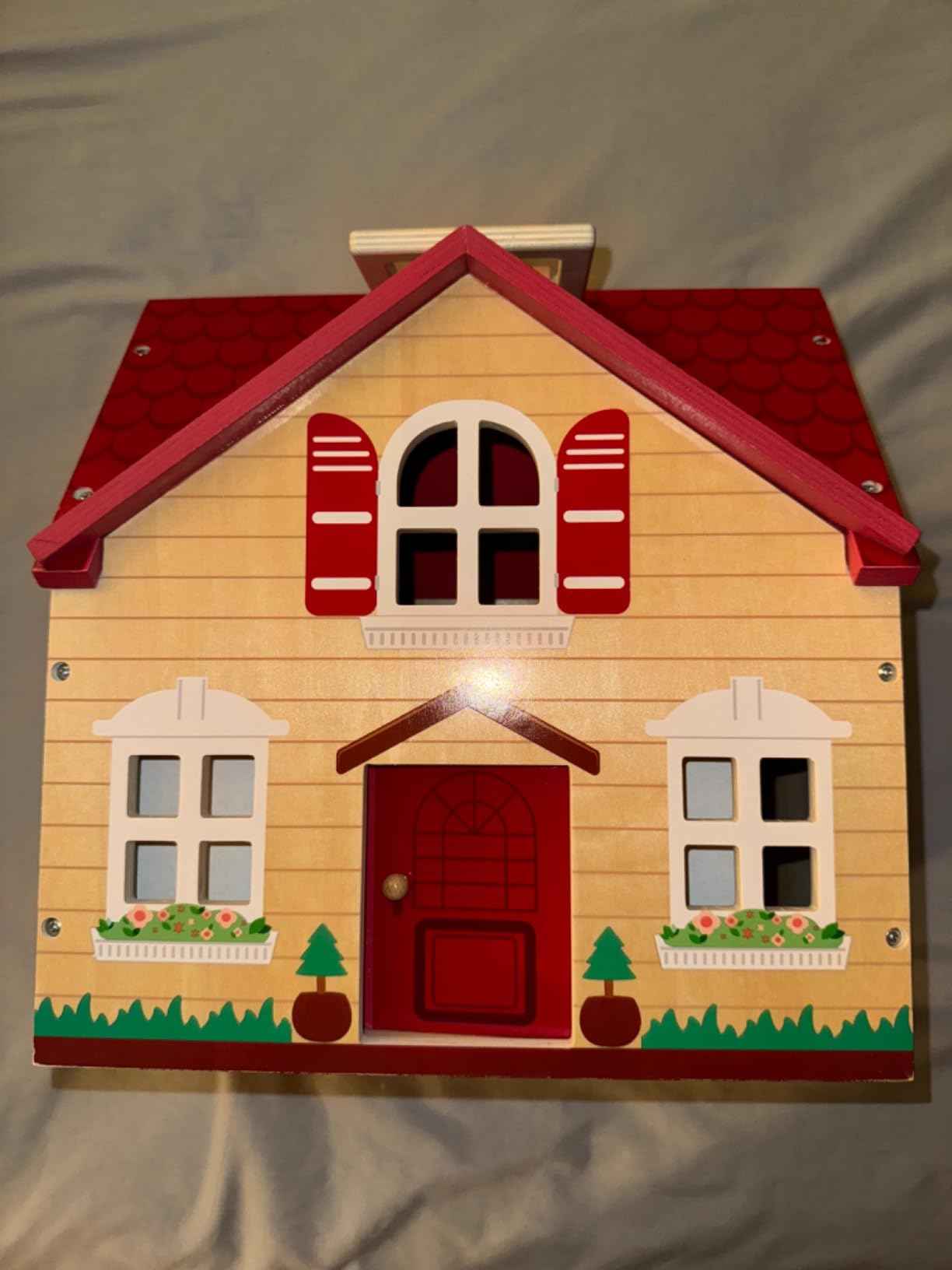Foldable Wooden Dollhouse with 13PCS Furniture, 4 Rooms and 2 Flexible Dolls, Pretend Play Doll House Set with Portable Handle, Christmas Birthday Gift for Boys Girls Age 3+ customer photo 1