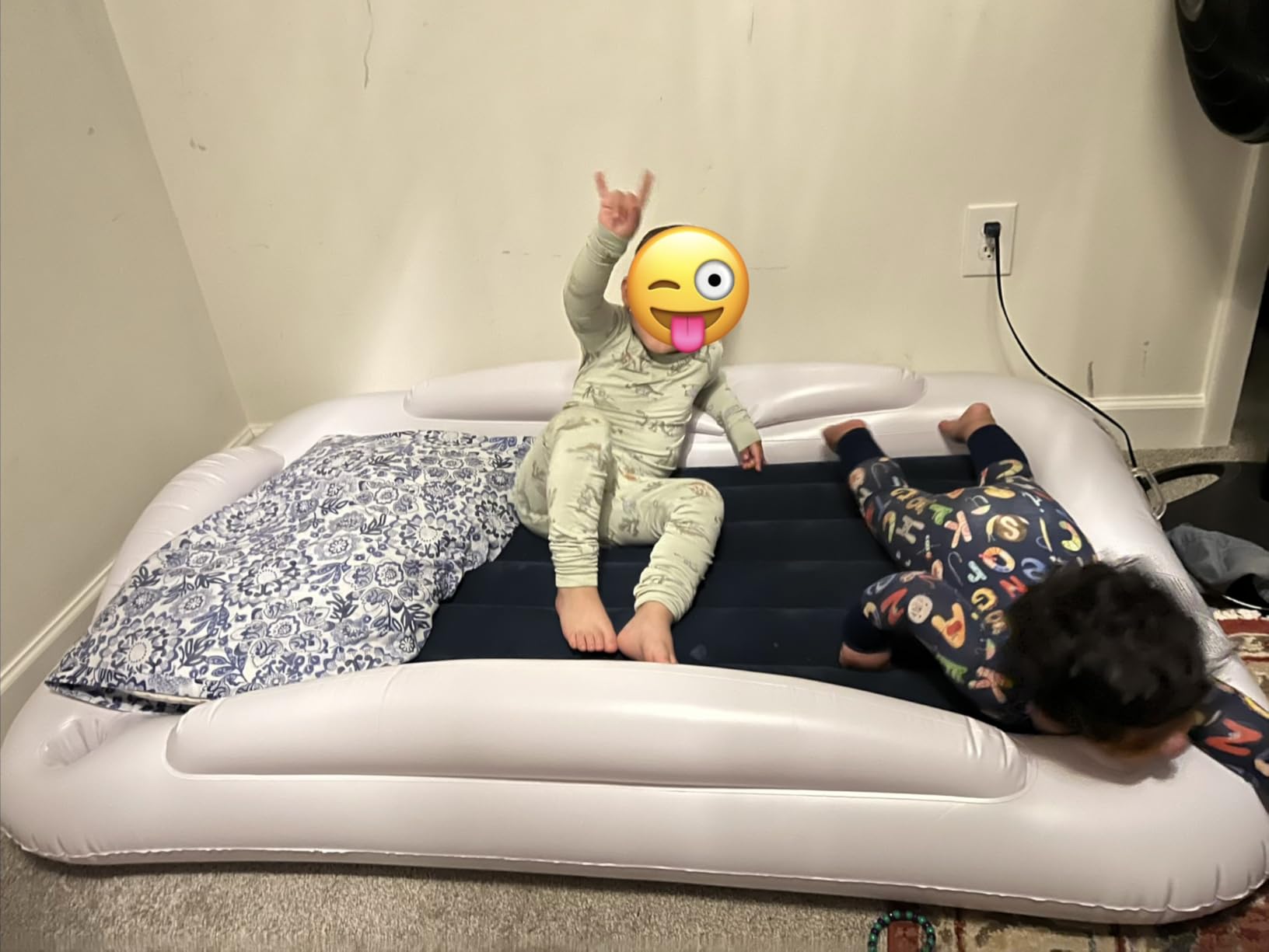 Inflatable Toddler Travel Bed - 60 Inches Portable Toddler Bed for Travel with Safety Sides - Cozy Kids Air Mattress Set with Built-in Electric Pump & Carry Case- Easy to Inflate - Sea Blue customer photo 1