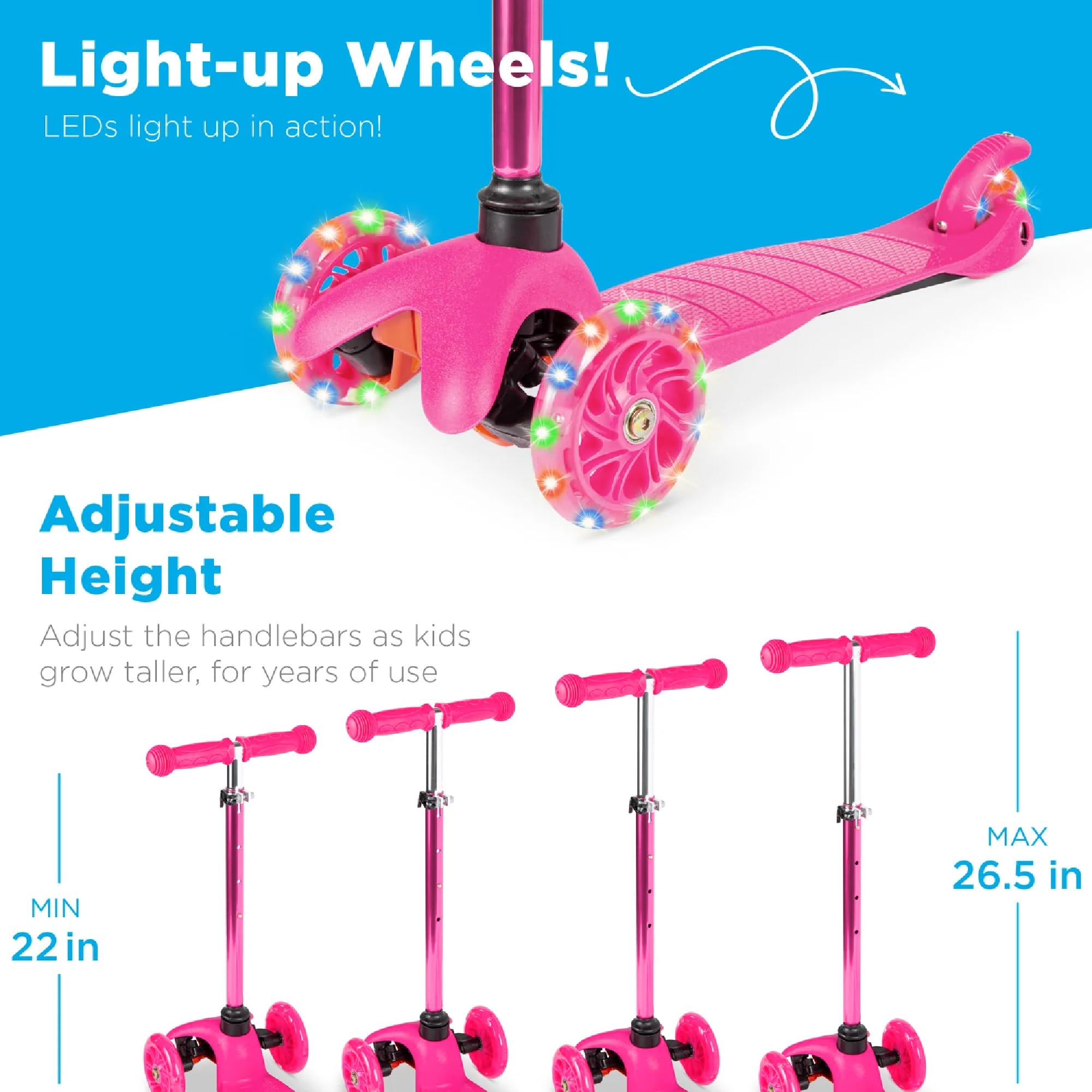 Best Choice Products Kids Scooter with LED Light-Up Wheels, 3-Wheel Lean-to-Steer Toddler Scooter Ages 3+, Adjustable Height Handlebar, Stable Non-Slip Deck, Easy Assembly customer photo 2