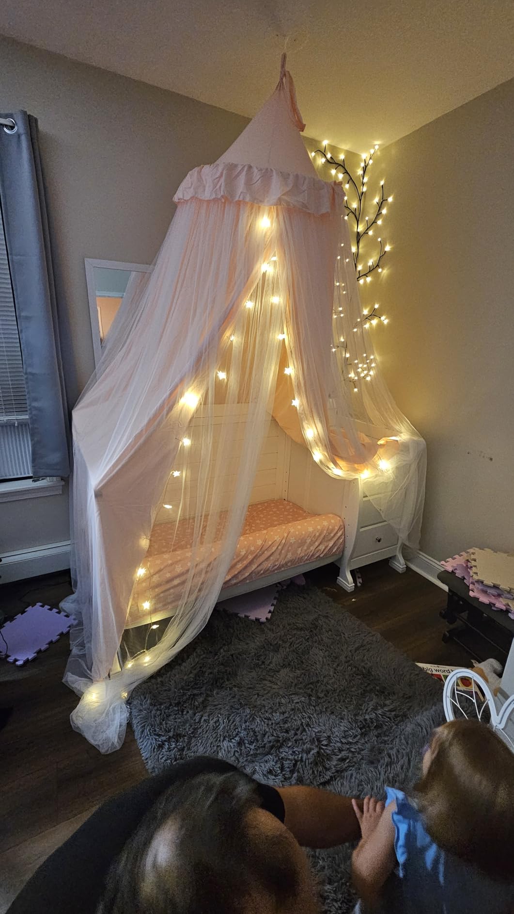 little dove Bed Canopy with Star Lights, Double Layer Canopy for Bed, Princess Play Tent for Girls Room, Breathable Bed Curtain for Children Reading Nook, Machine Washable, 25.6''x106'', Pink customer photo 1