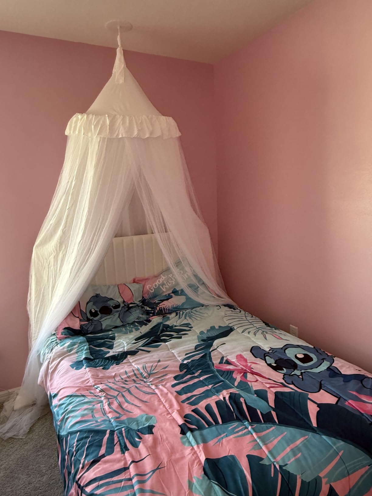 little dove Bed Canopy with Star Lights, Double Layer Canopy for Bed, Princess Play Tent for Girls Room, Breathable Bed Curtain for Children Reading Nook, Machine Washable, 25.6''x106'', Pink customer photo 2