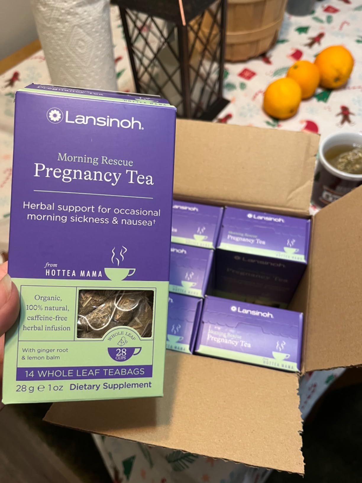 Lansinoh + HotTea Mama Morning Rescue, Pregnancy Morning Sickness Relief Tea, Lemon & Ginger, Caffeine-Free, Sugar-Free, Essentials for Pregnant Women, Includes 14 Tea Sachets customer photo 1