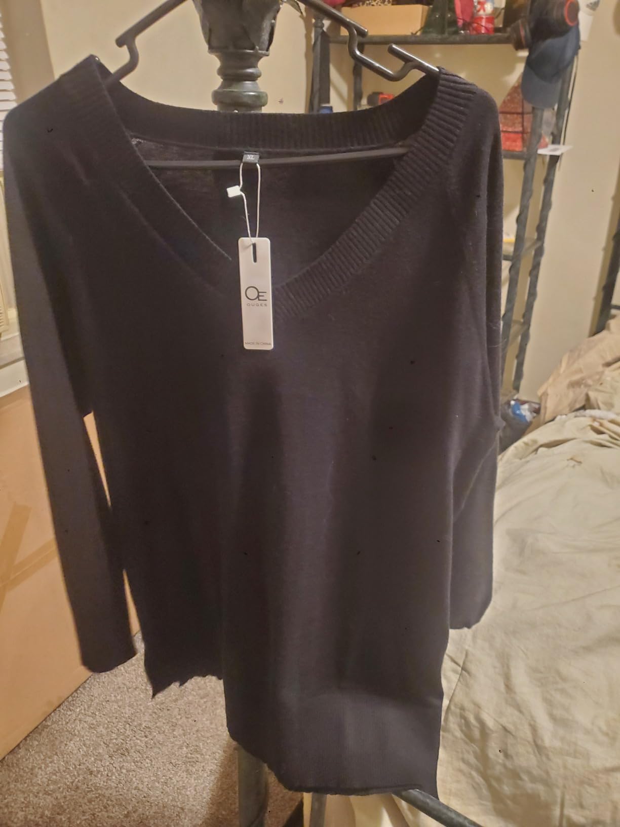 OUGES Women's Sweaters Split Side Long Sleeve V Neck 2025 Fall Maternity Clothes Ribbed Knit Trendy Pullover Tops customer photo 2