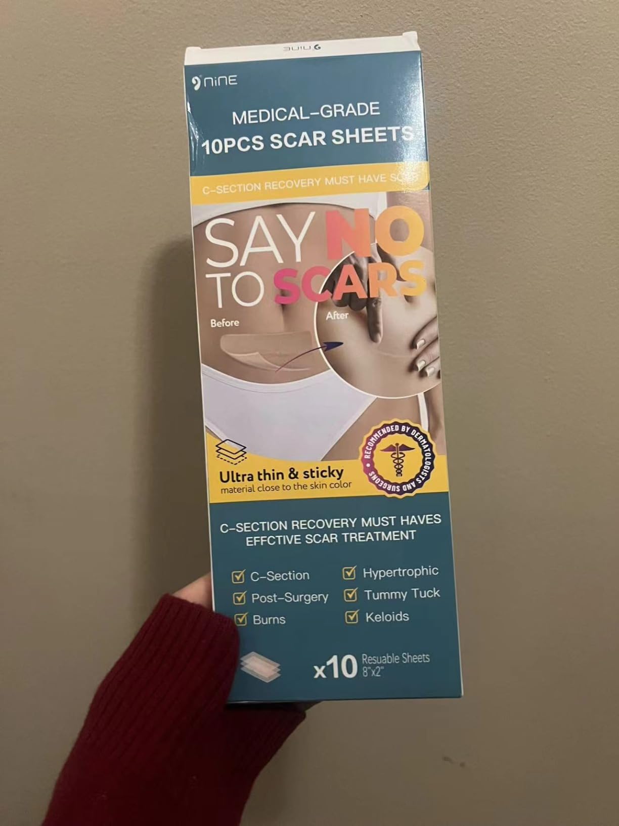 Silicone Scar Thicked Sheets,C Section Recovery Kit 2in x 8in 10ct | Reuseable Extra Long Scar Strips for Reducing the Appearance of Keloid Bump,Stretch Marks,Burn,Surgical Scar Removal(Latex Free) customer photo 2