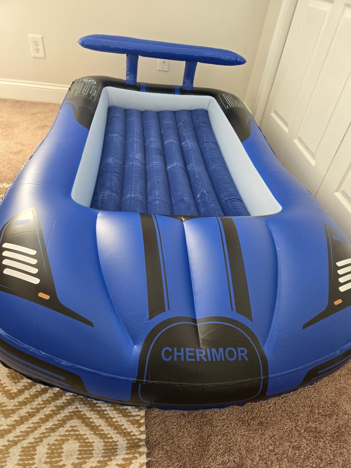 CHERIMOR Inflatable Toddler Travel Bed with Safety Bumpers & 2 Mins Auto Inflation Pump, Portable Toddler Kids Air Mattress with Carry Bag for Home Grandma's Sleepovers Travel Camping, 330lbs Support customer photo 1