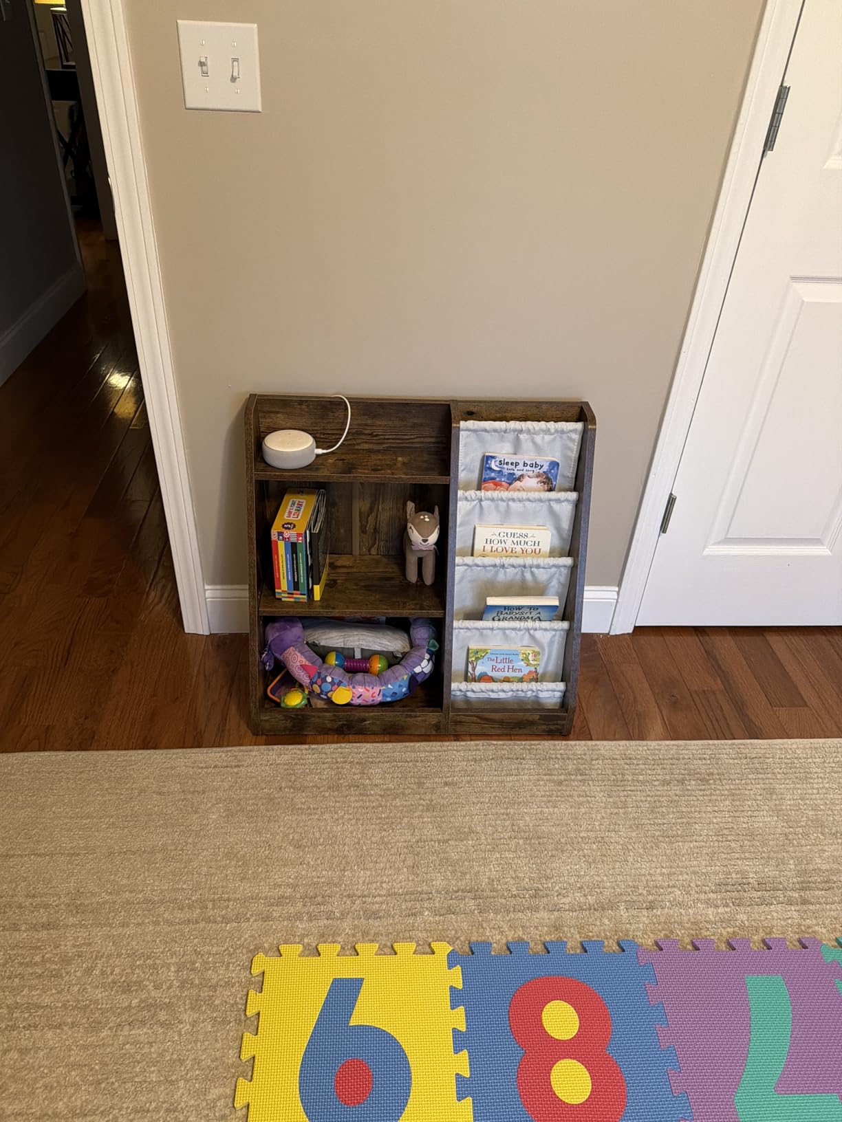 HedoAjim Kids Bookshelf for Bedroom Toddler Child Baby Bookcase 4-Tier for Nursery Book Toy Storage Organizer 6 Sling Adjustable Display Shelf Stand Book Rack Wood Classroom Playroom Rustic Brown customer photo 1