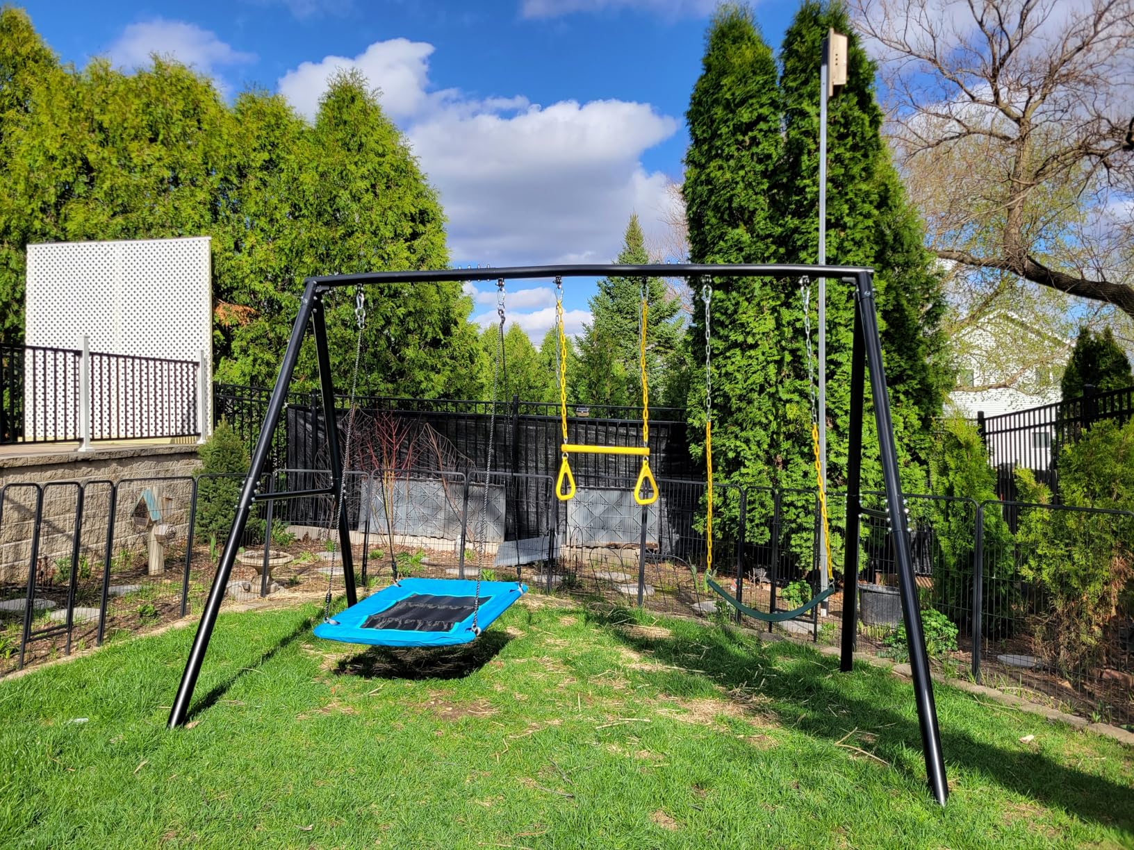 Hapfan 7.3ft Tall Heavy Duty Swing Set, 3 Swings Metal Swing Sets for Backyard, Big Kids Playset for Playground Outdoor (Patented) customer photo 1