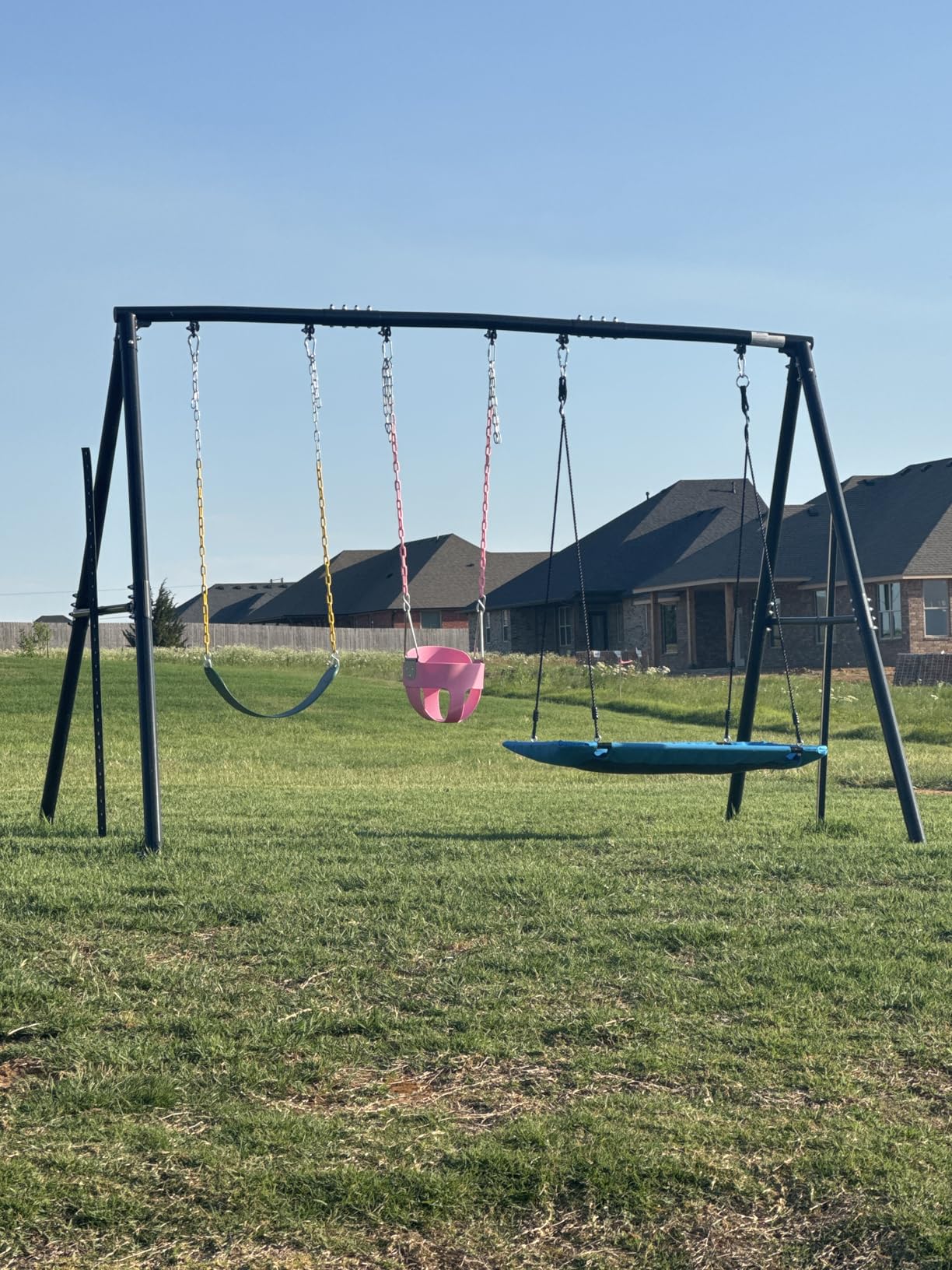 Hapfan 7.3ft Tall Heavy Duty Swing Set, 3 Swings Metal Swing Sets for Backyard, Big Kids Playset for Playground Outdoor (Patented) customer photo 2