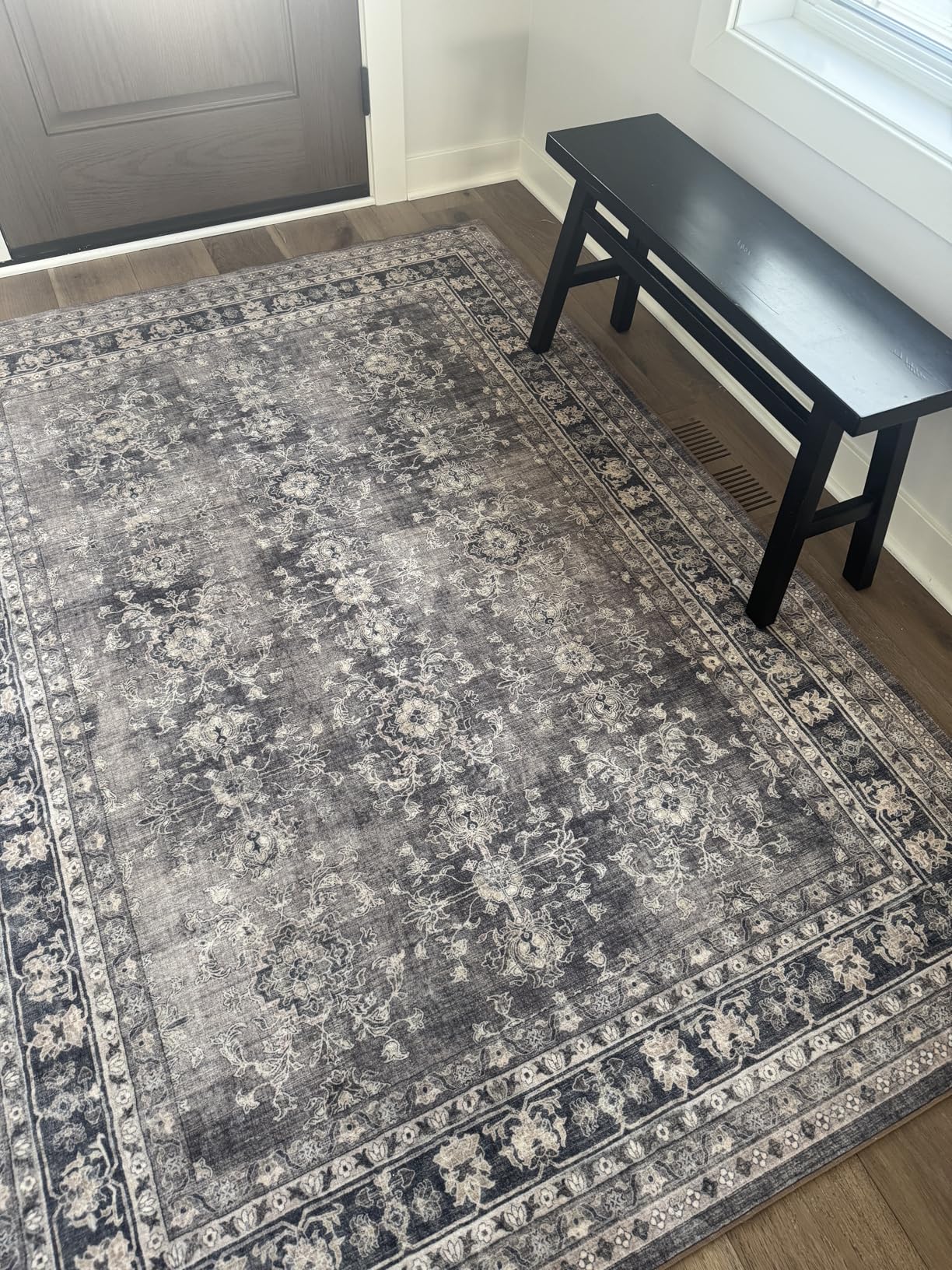 Lessymo 8 x 10 Area Rugs for Living Room- Machine Washable Area Rugs Boho Faux Wool Low Pile Area Rug for Bedroom, Floral Medallion Vintage Rugs with Non-Slip Rubber, Kid & Pet Friendly, Grey White customer photo 2