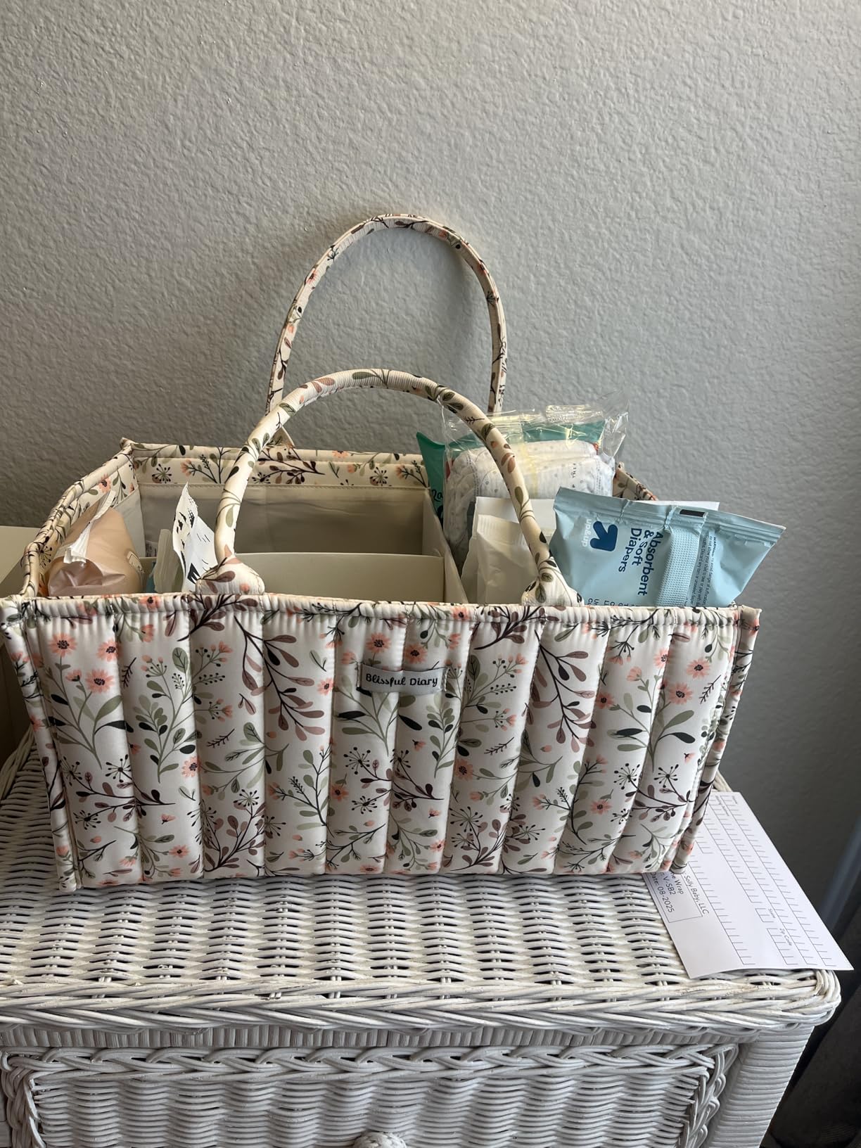 Blissful Diary Floral Diaper Caddy Organizer, Stylish Nursery Storage Basket, Diaper Bag, Gift for Baby Shower, Baby Registry Must Have, Newborn Essentials, Pastoral Daisy customer photo 2