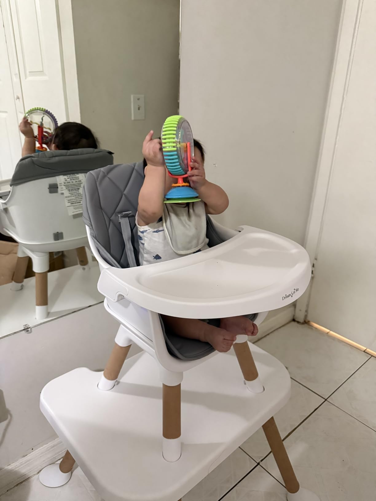 Dream On Me Luna 4-in-1 Convertible High Chair - Transforms into a Booster & Toddler Seat, Then into a Toddler Chair & Table, 5-Point Safety Harness, Adjustable Tray, Anti-Skid Padded Feet - Beige customer photo 2