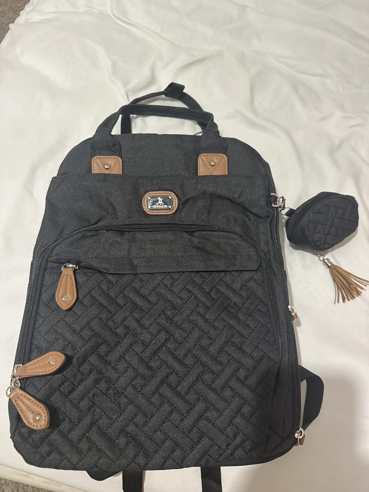 Dikaslon Leather Diaper Bag Backpack with Portable Changing Pad, Pacifier Case and Stroller Straps, Large Unisex Baby Bags for Boys Girls, Multipurpose Travel Back Pack for Moms Dads, Dark Brown customer photo 2