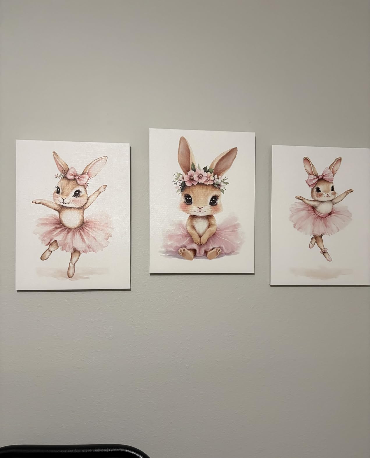 Baby Girl Nursery Wall Decor, Easter Nursery Canvas Wall Art Paintings Set of 3, Cute Animal Pink Bunny Posters Prints Pictures for Boys and Girls Room, Bedroom, Home Decor 12x16 In Framed customer photo 1
