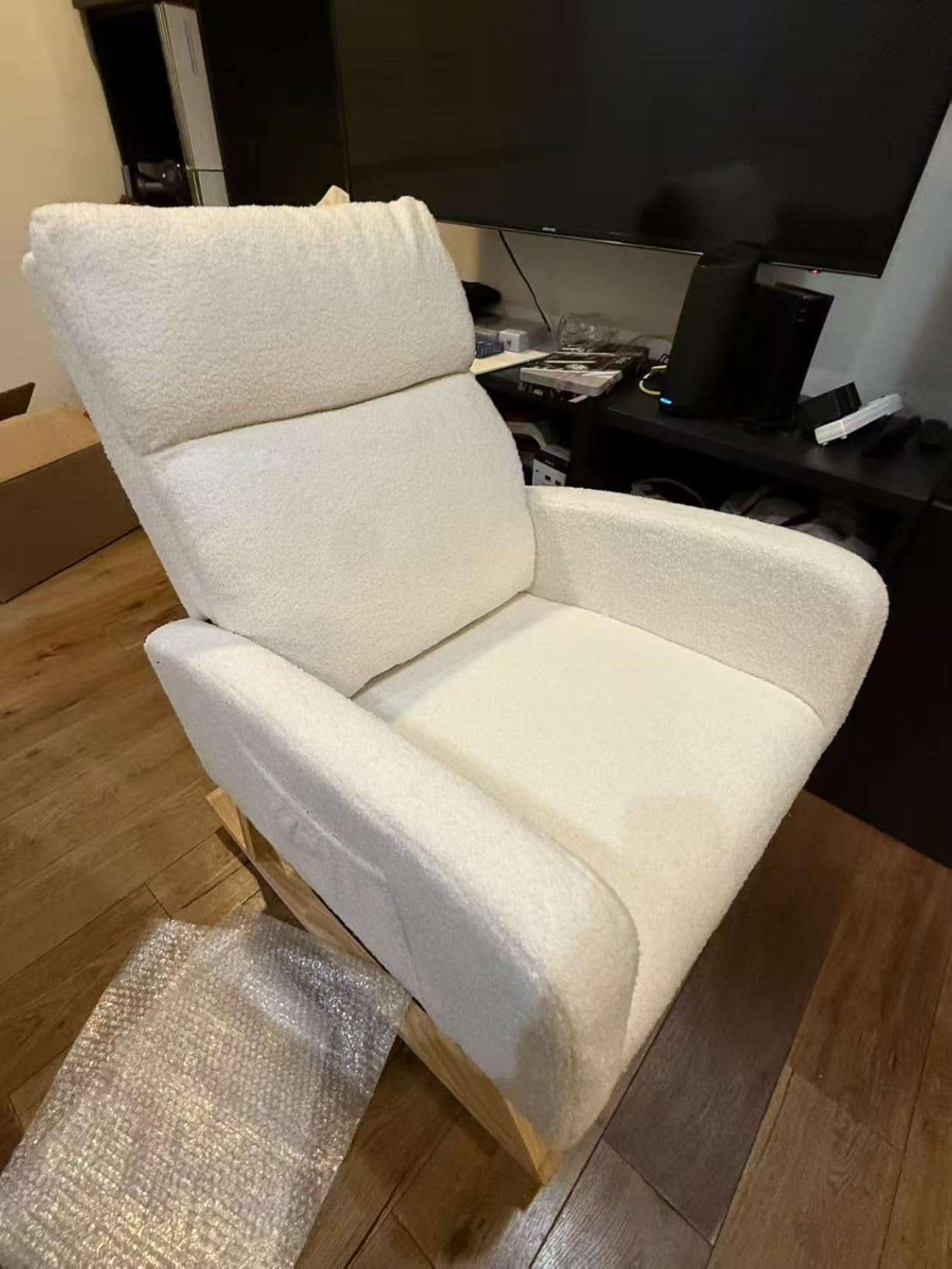 HCHAIRH Rocking Chair Nursery, Leather Nursing Rocking Chairs, Upholstered Nursery Glider Rocker for Mom Nursery Morden Accent Rocking Chair with Side Pocket for Living Room, Bedroom, PU Grey customer photo 1