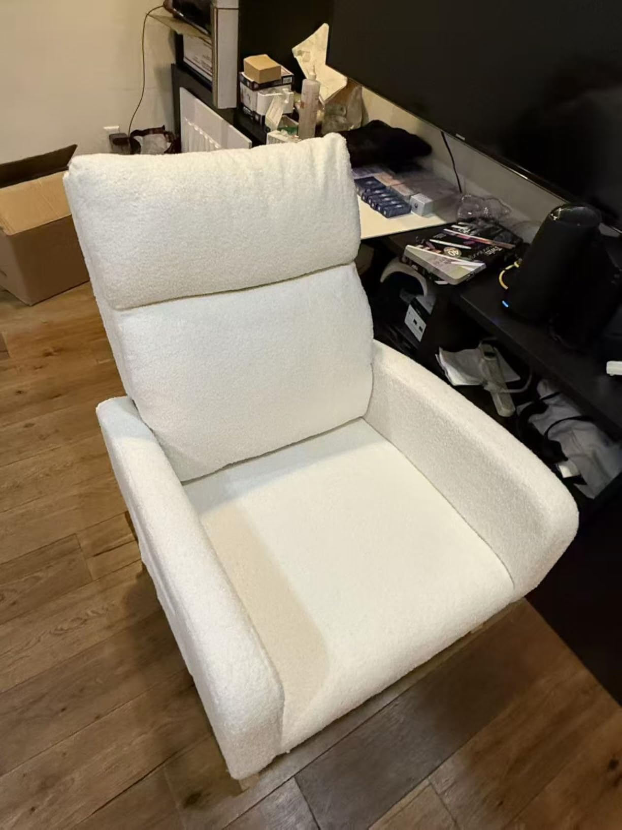 HCHAIRH Rocking Chair Nursery, Leather Nursing Rocking Chairs, Upholstered Nursery Glider Rocker for Mom Nursery Morden Accent Rocking Chair with Side Pocket for Living Room, Bedroom, PU Grey customer photo 2