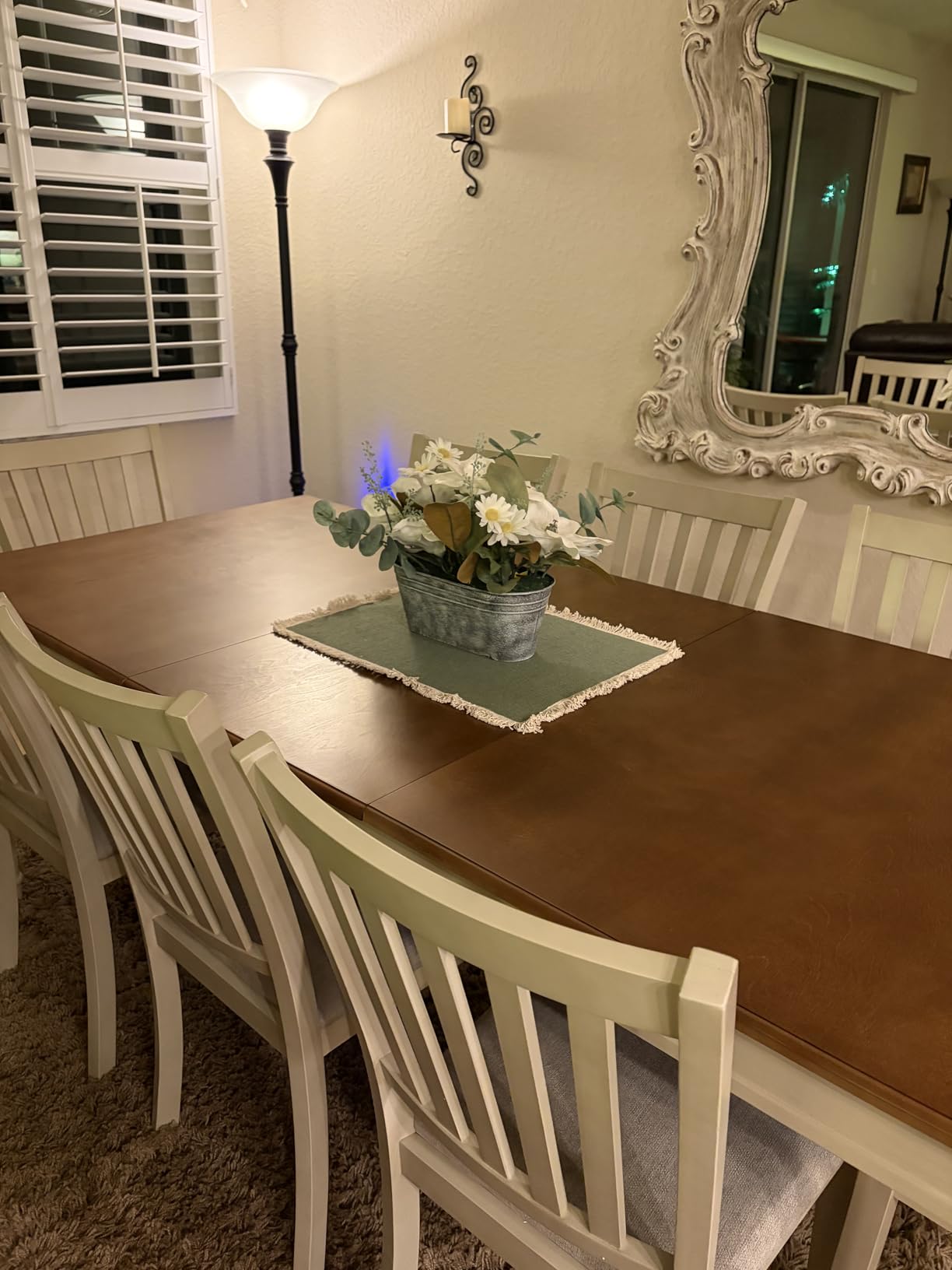 AMERLIFE 7-Piece Farmhouse Solid Wood Dining Table Set with 6 Upholstered Chairs, 60