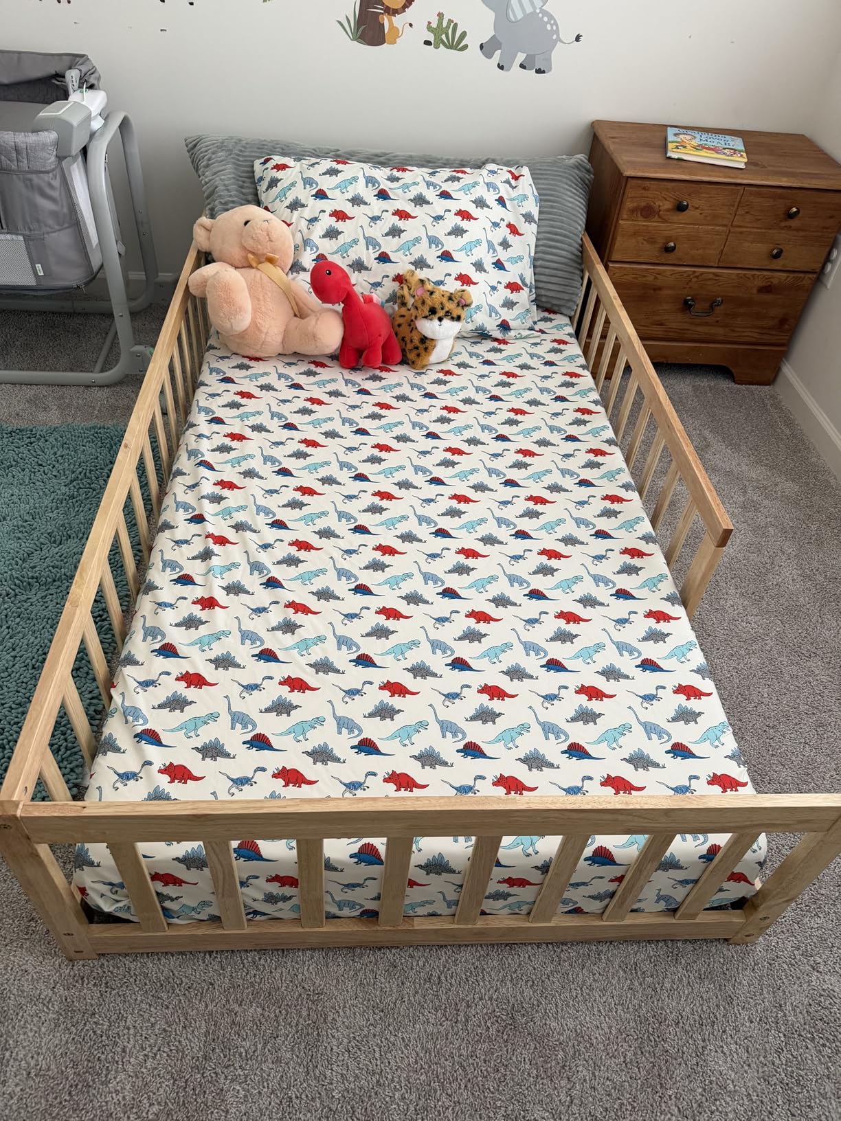 PVWIIK Twin Size Montessori Toddler Floor Bed with Wood Slats for Girls and Boys, Wood Montessori Bed Frame with Safety Guardrails, No Box Spring Needed, Natural customer photo 1
