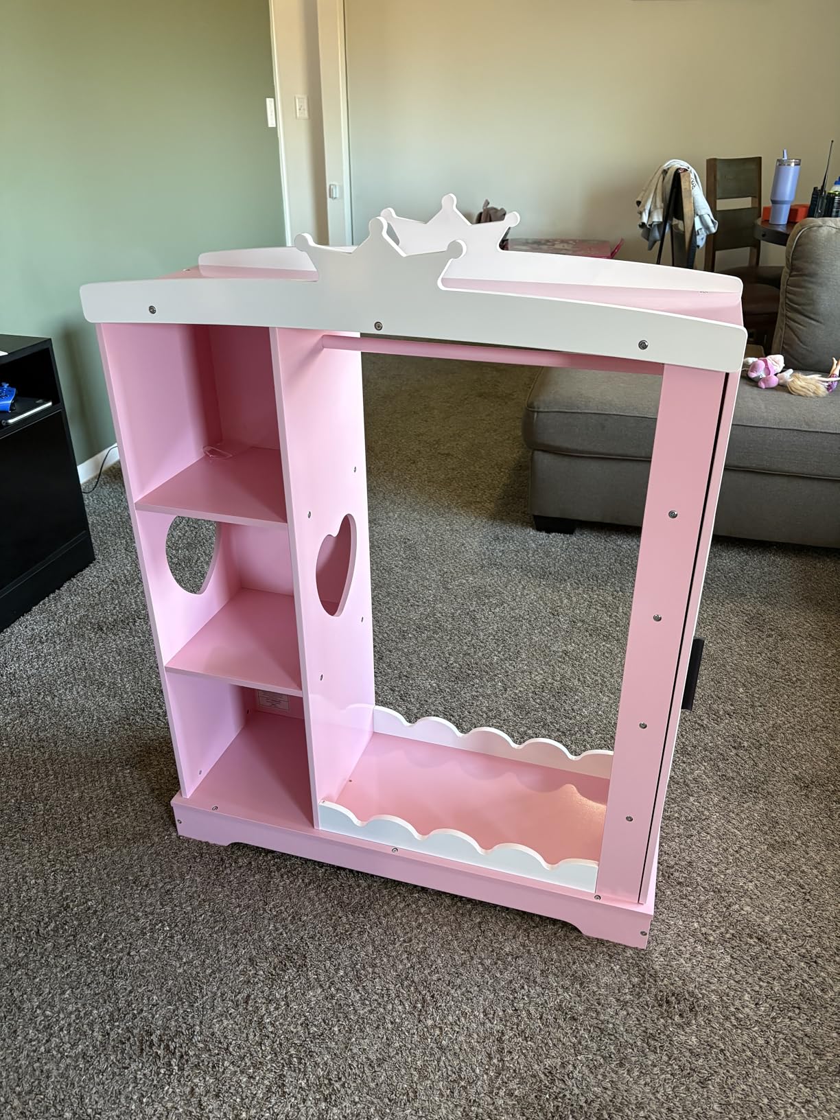 Xilingol Kids Armoire with Jewelry Cabinet, Dress up Storage with Mirror and Shelves, Princess Dress Closet and Costumes Wardrobe Closet, Costume Organizer for Bedroom, Kids Room, Girls (Pink) customer photo 1