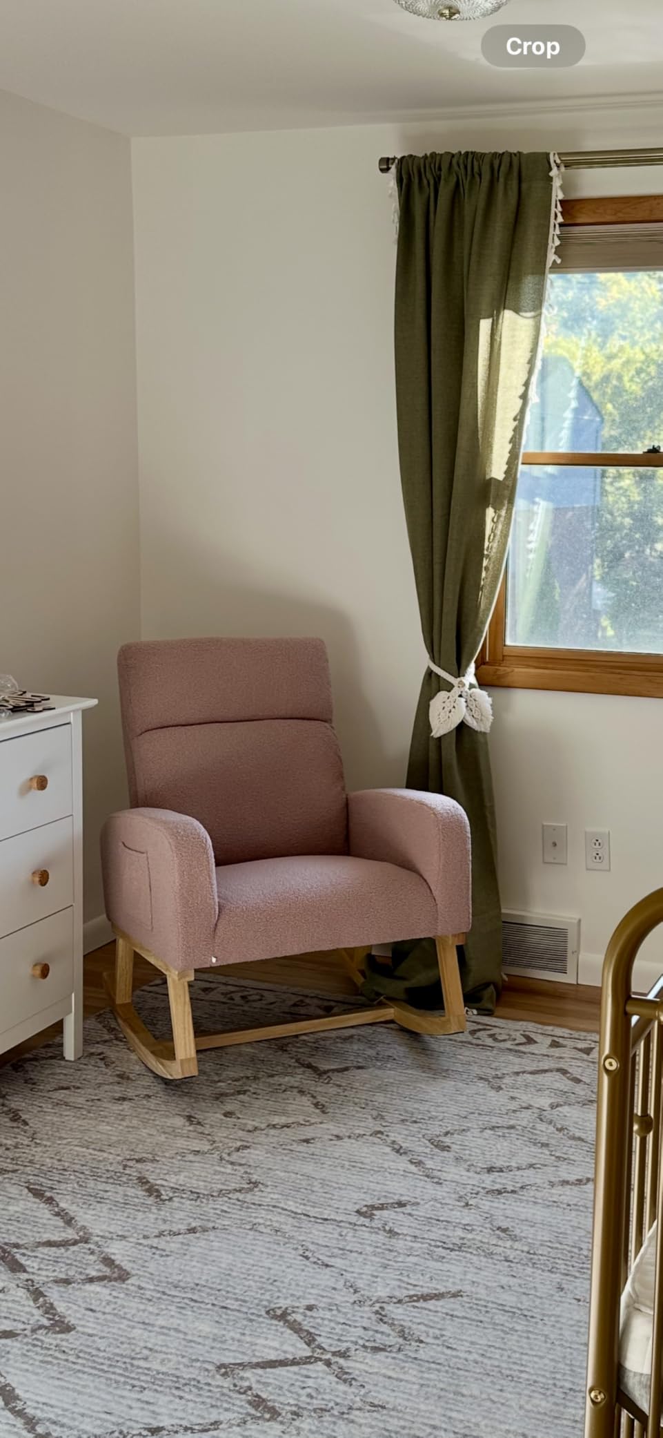 Rocking Chair Nursery, Uplostered Leather Rocker Nursing Chairs with Wood Legs and Side Pocket, Comfortable Glider Roking Chair for Nursery, Living Room, Bedroom, Teddy, Leather Brown customer photo 1
