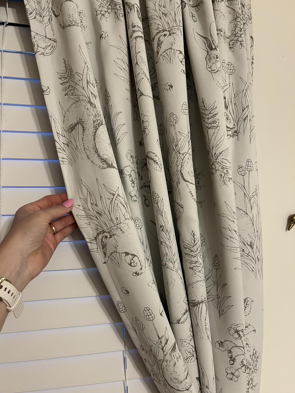 jinchan Woodland Blackout Curtains for Kids Bedroom Nursery Whimsical Cottagecore Bunny Botanical Room Darkening Drapes Green on Beige Farmhouse Nature-Inspired Decor 84 Inch Back Tab 2 Panels customer photo 2