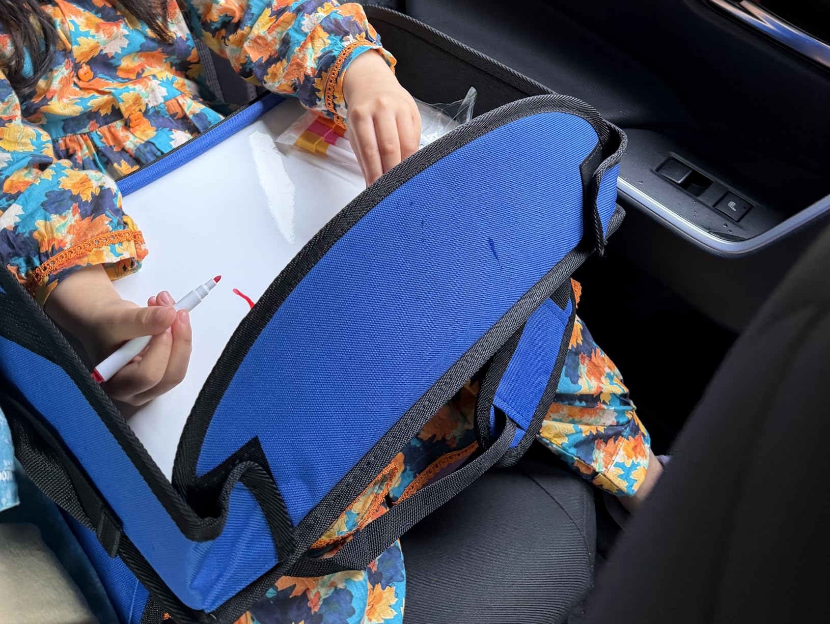 Kids Travel Tray, Kids Travel Trays for Car Seat, Road Trip Essentials for Toddler, Carseat Lap Tray with Dry Erase Board & Storage Organizer for Road Trip Activities for Kid, Black customer photo 2