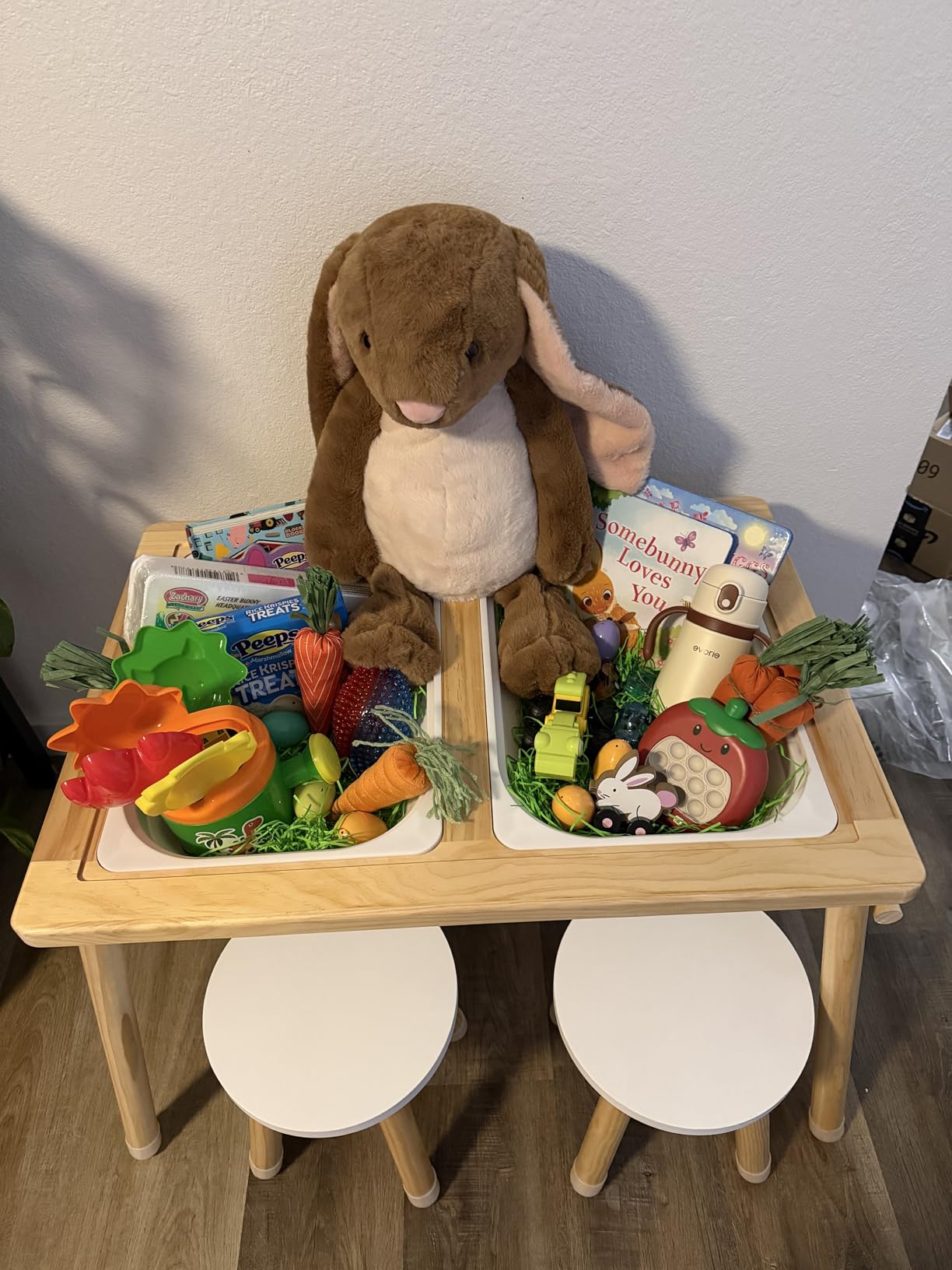 VEVOR Sensory Table and Chairs Set, Toddlers Activity Table with 2 Stools, 2 Storage Bins & Paper Roll Holder, Indoor/Outdoor Play Sand and Water Table, Wooden Kids Sensory Table - Gift for Boys Girls customer photo 1