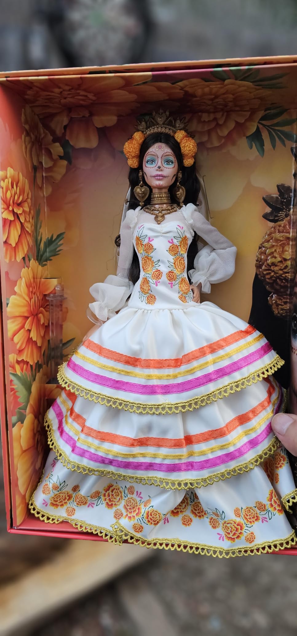 Barbie Signature Doll, Dia De Muertos 2025 Collectible in Ruffled Cream Gown Trimmed with Marigolds and Ribbon, Flower Crown and Calavera Face Paint customer photo 2