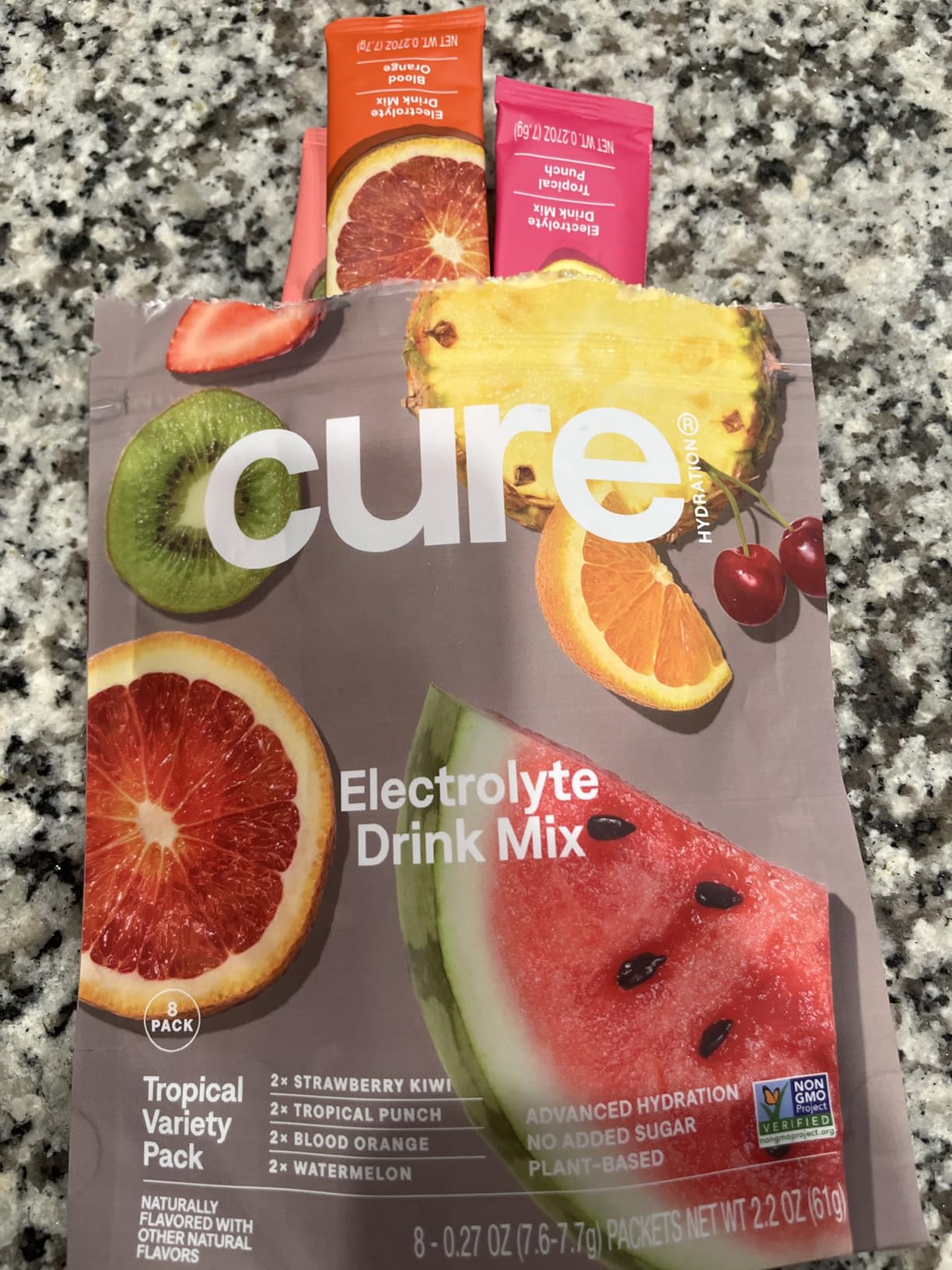 Cure Hydration | Plant-Based Electrolyte Drink Mix | No Added Sugar | FSA-HSA | Dehydration Relief Powder Made with Coconut Water | Non-GMO | Vegan | 8 Packets - Tropical Variety Pack customer photo 2