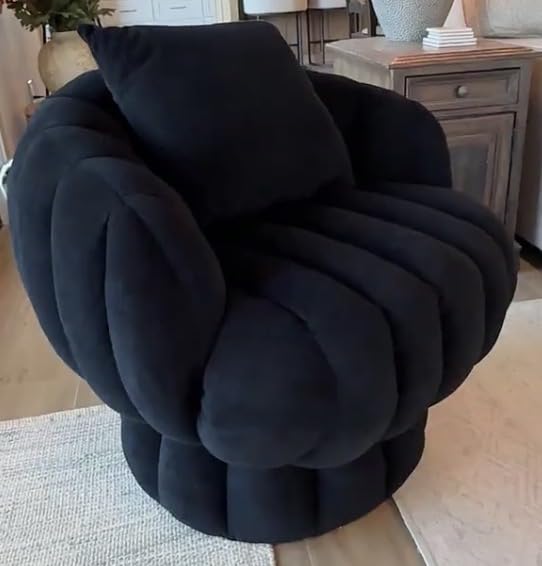 Mistpople Mid Century Modern 360 Degree Barrel Swivel Accent Sofa Chair, Fluffy Velvet Fabric Lounge Wide Upholstered Pumpkin Reading Chair, Round Cloud Armchair for Living Room, Bedroom, Vanity (Pink) customer photo 2