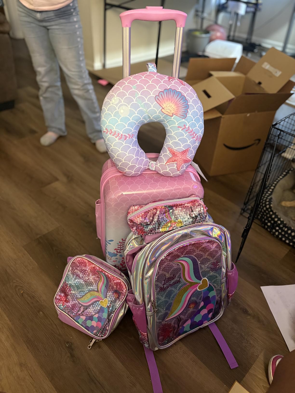 Kid's Luggage Set 5 Piece Suitcase Set 16'' Hardside Luggage with Spinner Wheels Girls Boys Carry on Luggage Travel Rolling Luggage Airline Approved customer photo 1