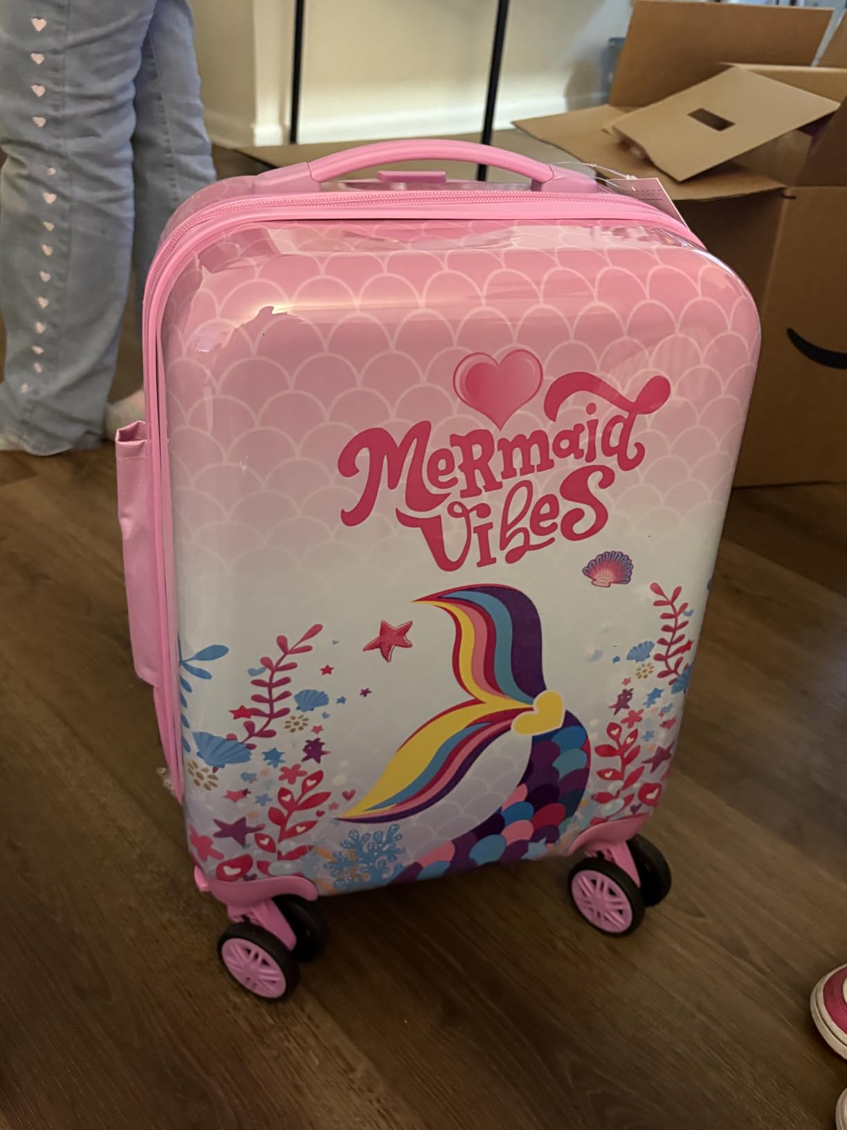 Kid's Luggage Set 5 Piece Suitcase Set 16'' Hardside Luggage with Spinner Wheels Girls Boys Carry on Luggage Travel Rolling Luggage Airline Approved customer photo 2