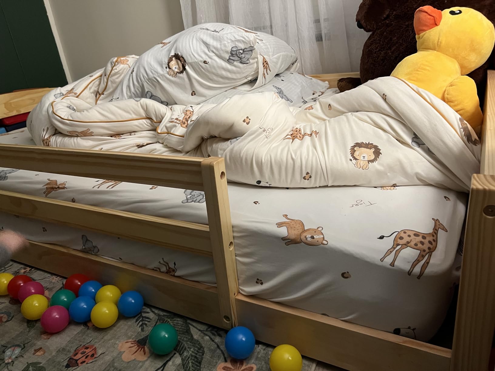 Ocodile Twin Floor Bed with Safety Guardrails for Kids, Montessori Inspired with Rails and 2 Openings, Twin Size Bed Frame for Girls and Boys - Varnished customer photo 2