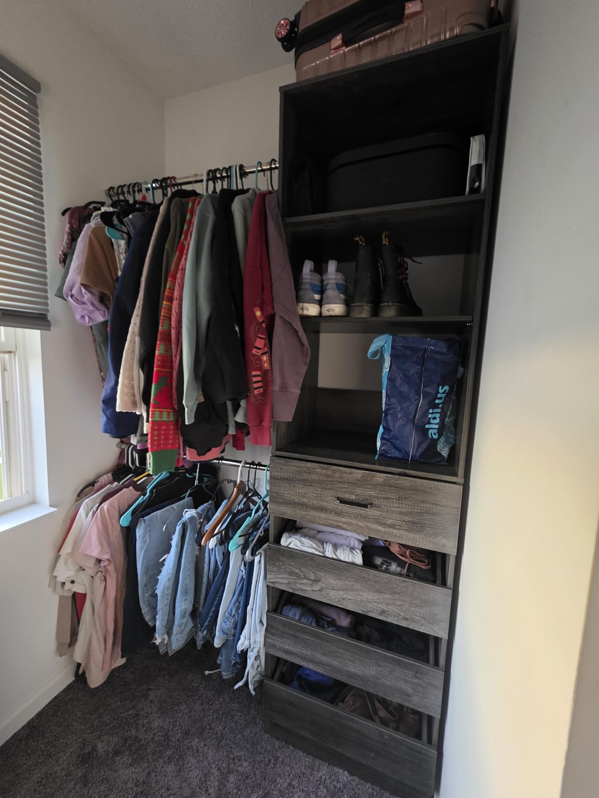 Aheaplus Closet System, 4-9Ft Closet Organizer with 4 Wooden Drawers, Wood Closet Organizer System with Tower, Walk-in Closet Organizer Wardrobe Clothes Rack with 4 Hanging Rods, Garment Rack, White customer photo 1