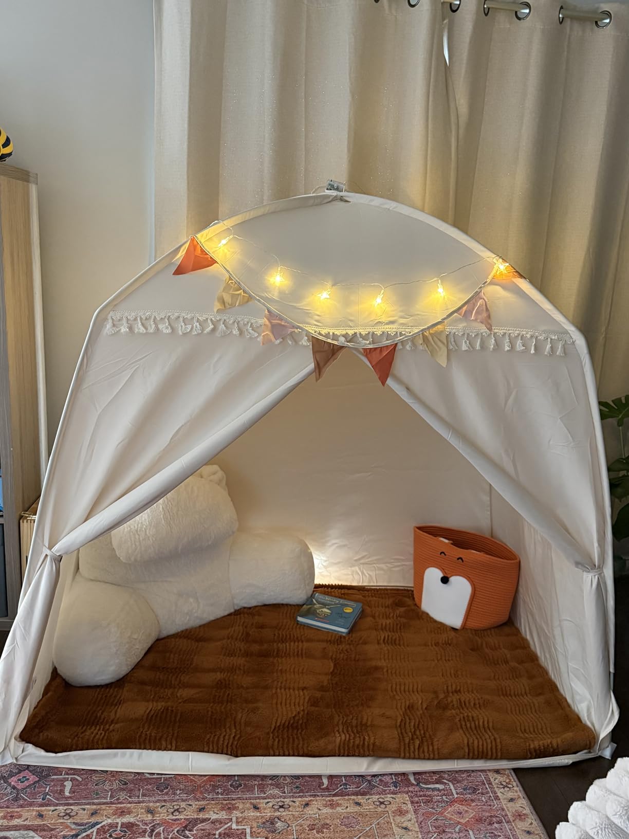 Sumbababy Large Teepee Tent for Kids: with Star Lights & Flags - Tent for Kids Indoor Kids Teepee for Boys & Girls - Playhouse Inside Canopy Bed for Playroom Gift Toys (Cream) customer photo 2