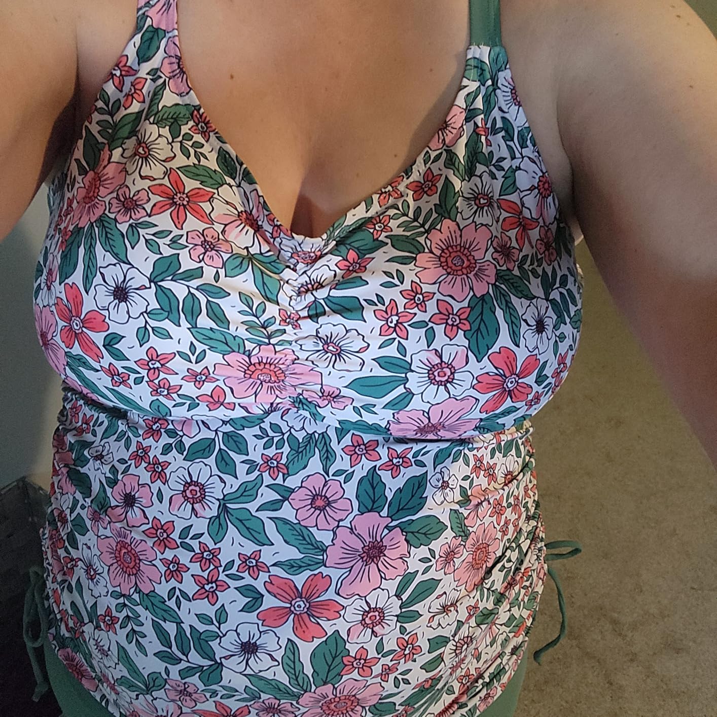 Maacie Maternity Athletic Tankini Swimsuits Two Piece Floral Print Ruched Tops with Shorts customer photo 2