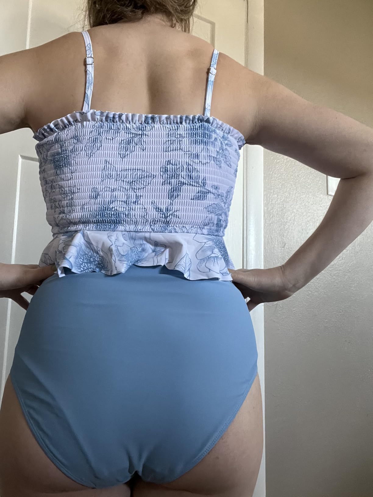 Summer Mae Maternity High Waist Swimsuit Ruffle Hem Bikini Bathing Suit Shirred Bandeau Two Piece Pregnancy Swimwear customer photo 2